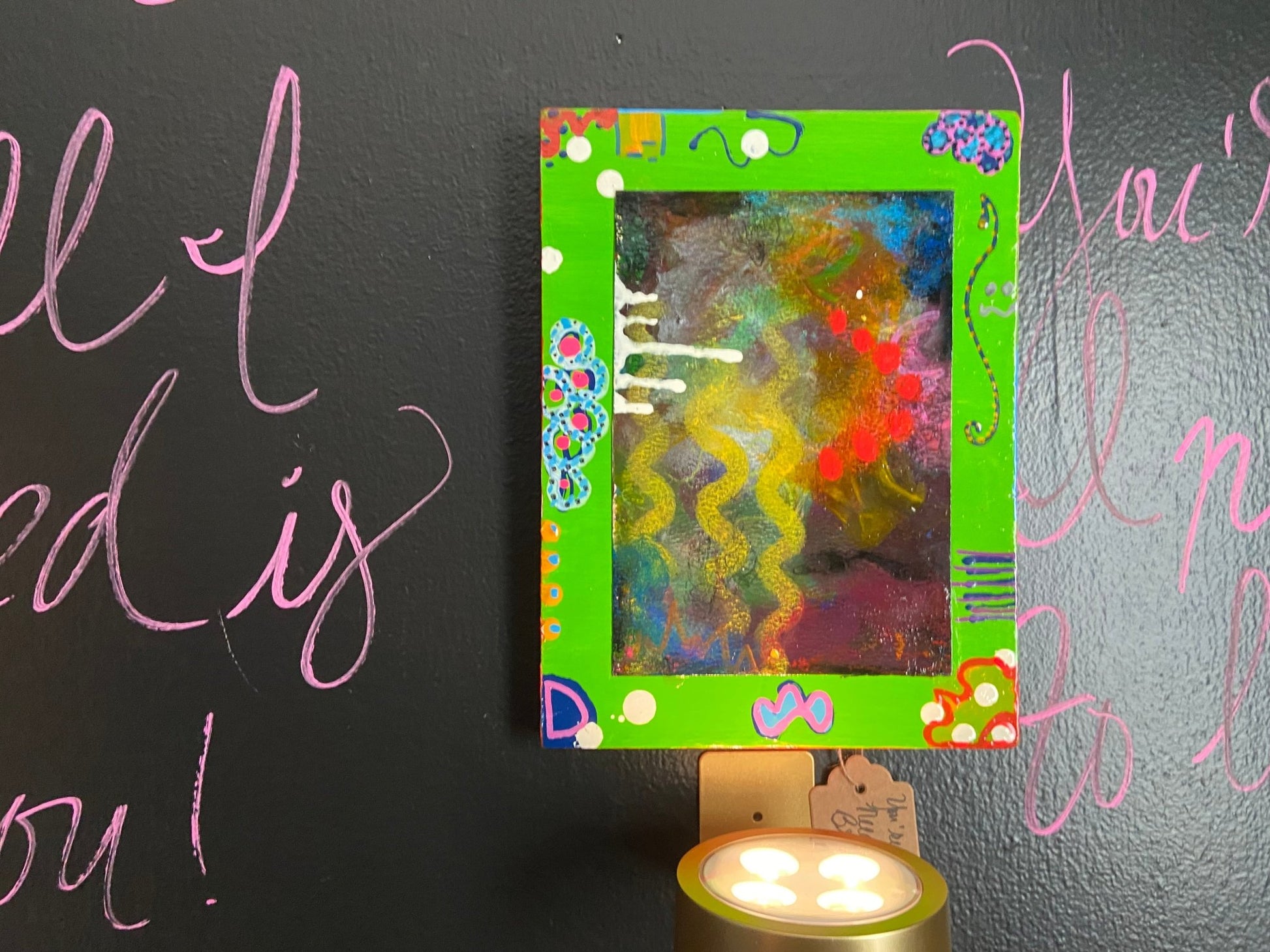 Abstract Expressionism Painting Mounted on Wood - Funky Wolf