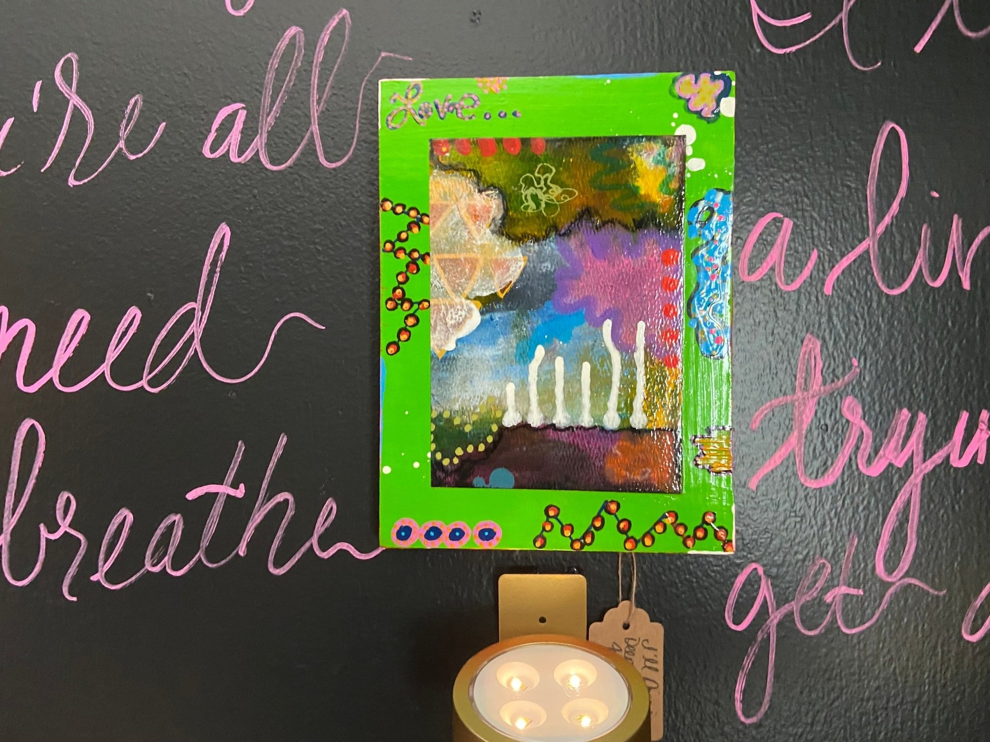 Abstract Expressionism Painting Mounted on Wood - Funky Wolf