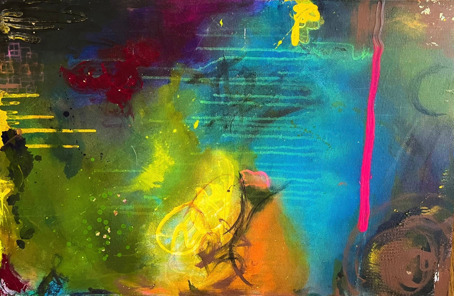 Large abstract painting on wood