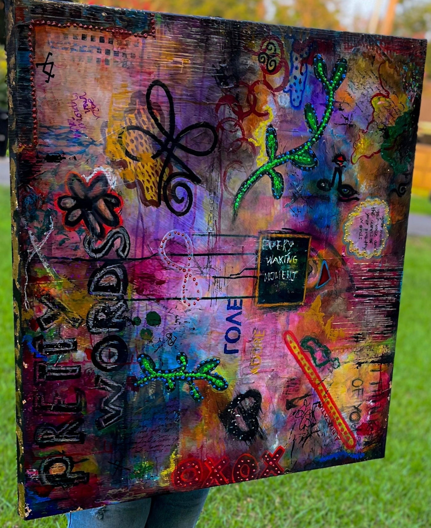 Large Abstract Canvas Painting - Funky Wolf