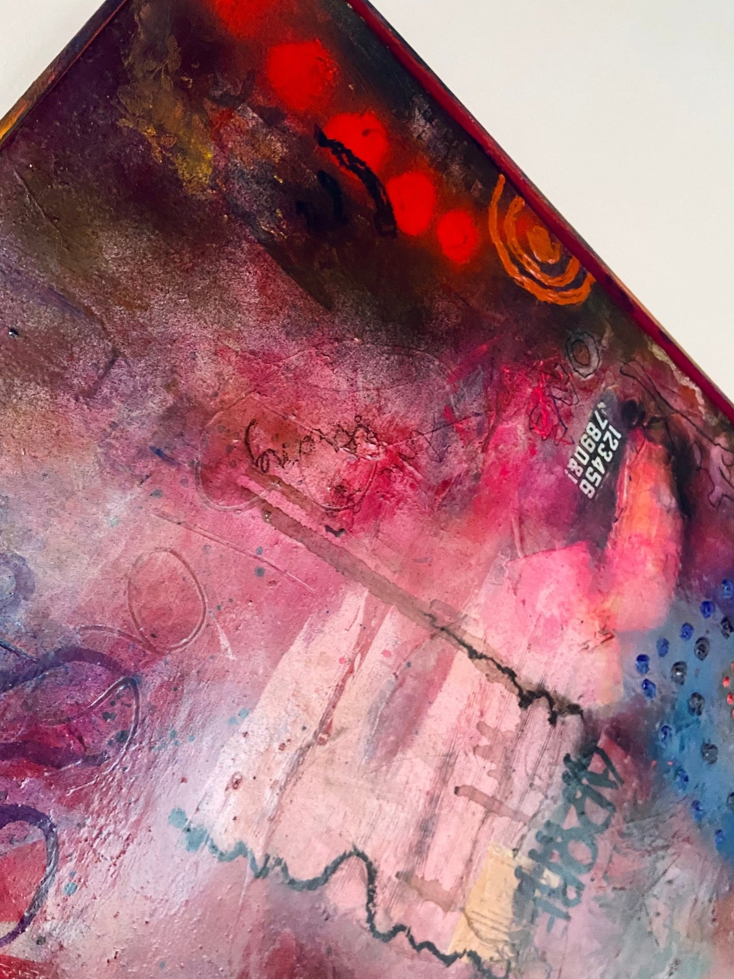 Large Mixed Media Abstract Painting on Wood Panel - Funky Wolf