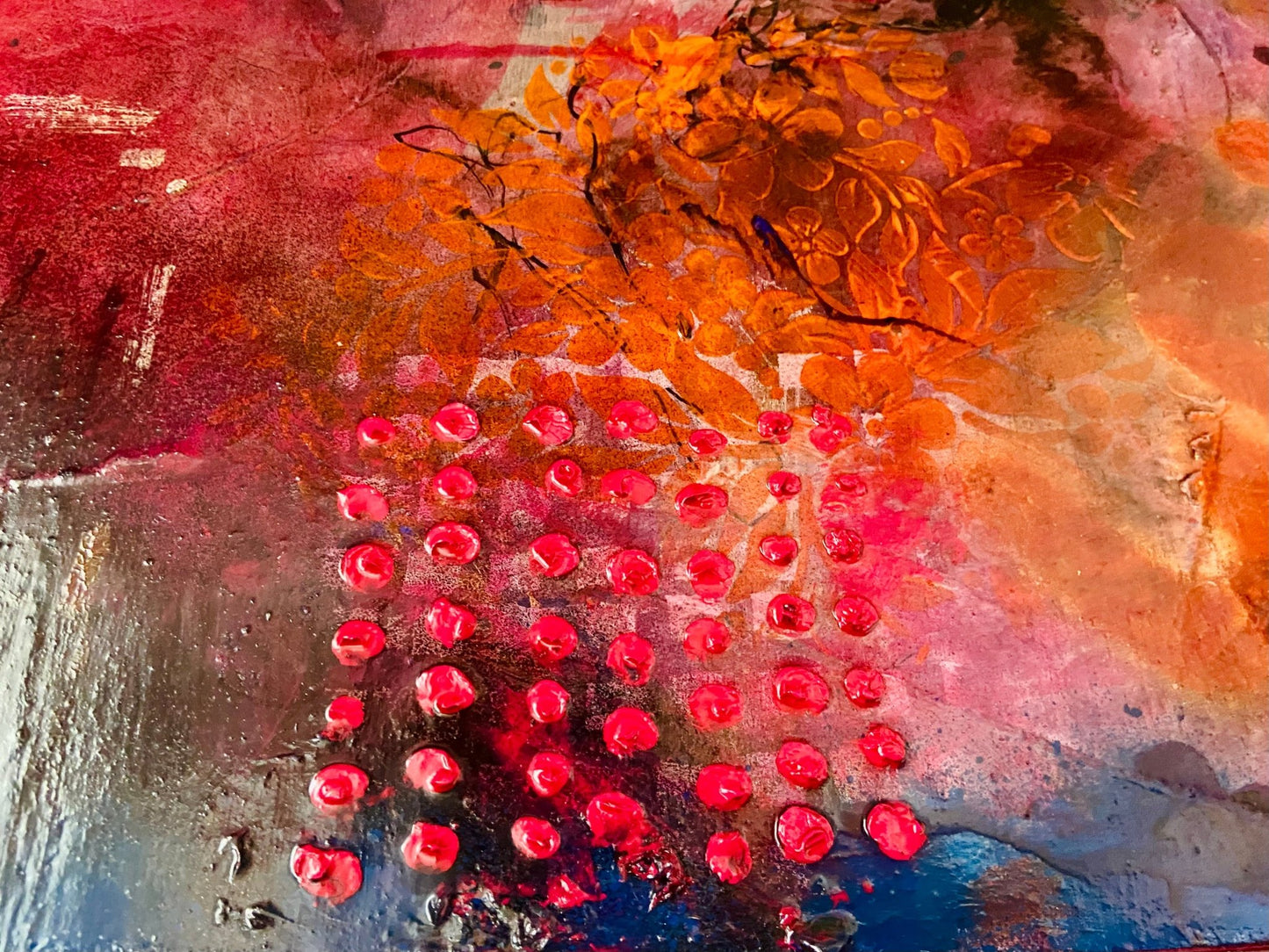 Large Mixed Media Abstract Painting on Wood Panel - Funky Wolf