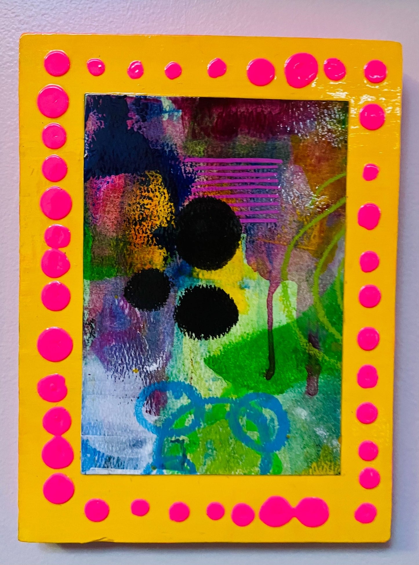 Mixed Media Painting on Paper - Funky Wolf