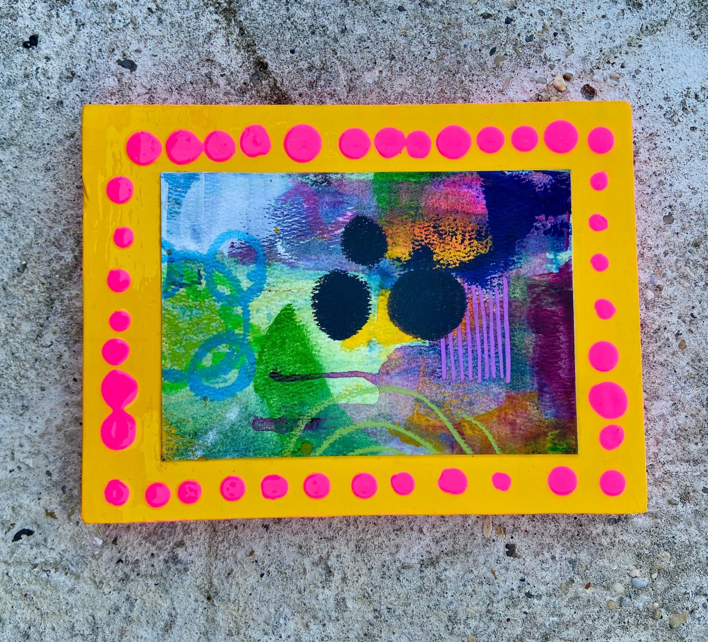 Mixed Media Painting on Paper - Funky Wolf