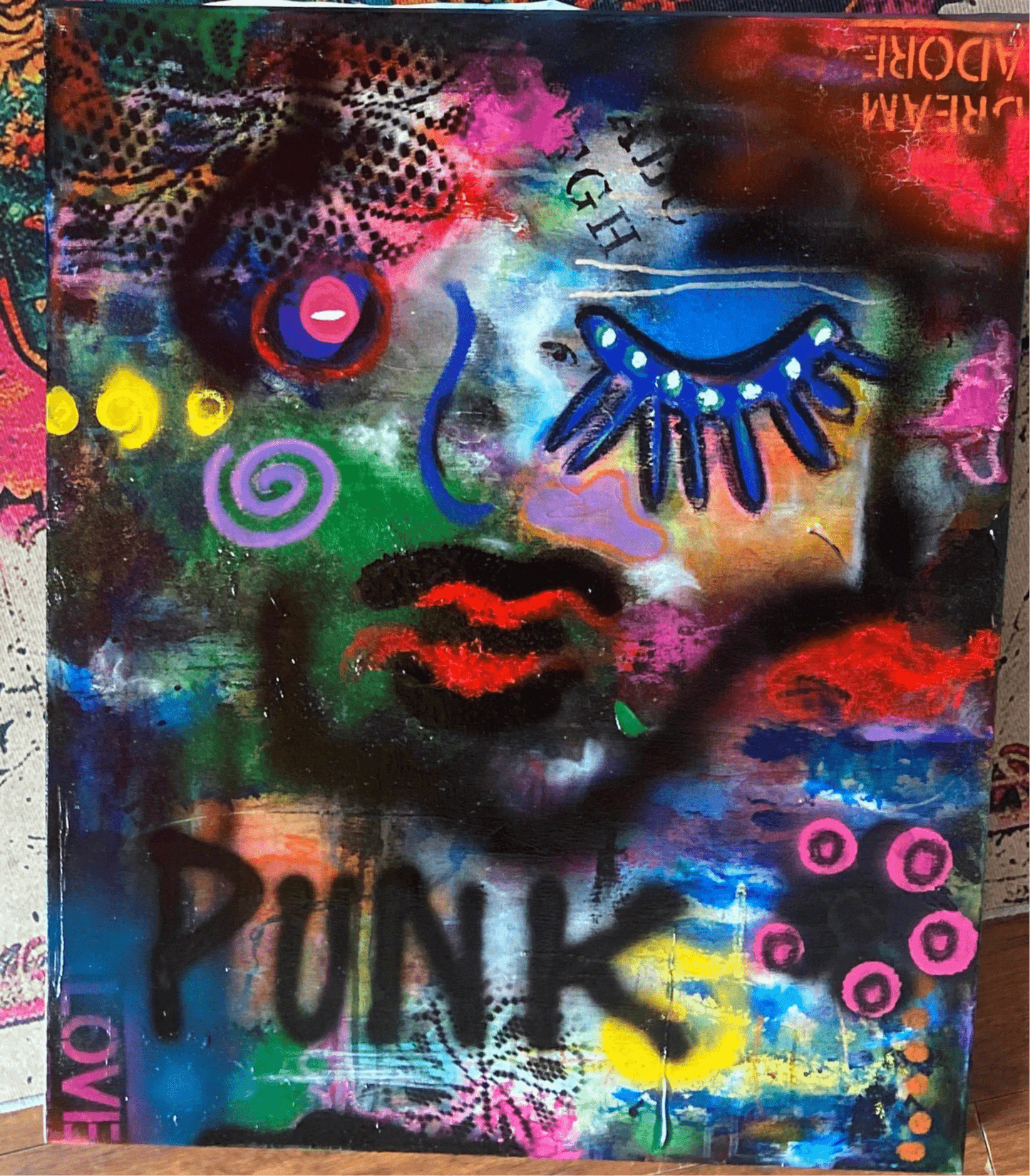 “Punk” - Medium Colorful Original Abstract Canvas Painting - Funky Wolf