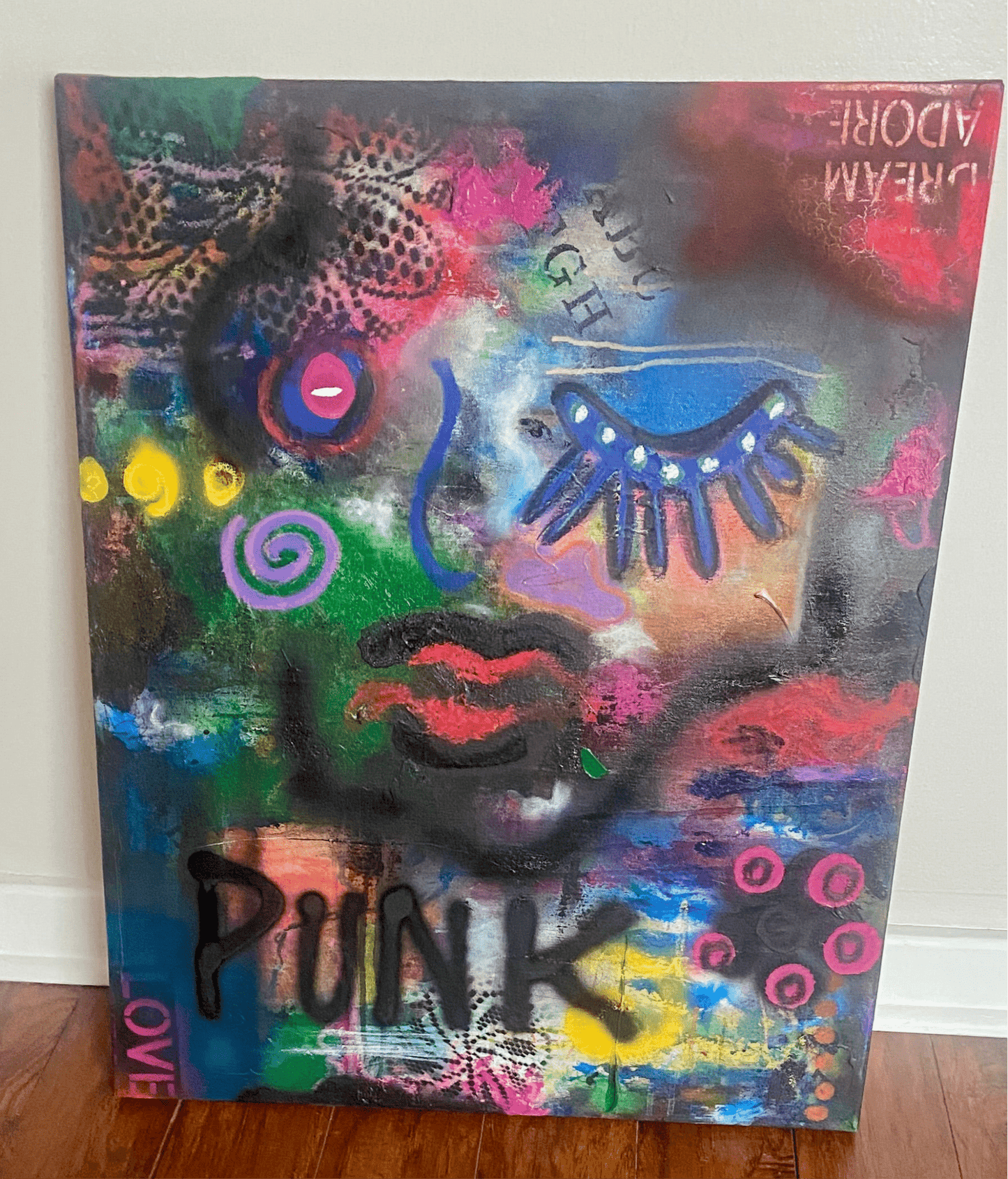 “Punk” - Medium Colorful Original Abstract Canvas Painting - Funky Wolf