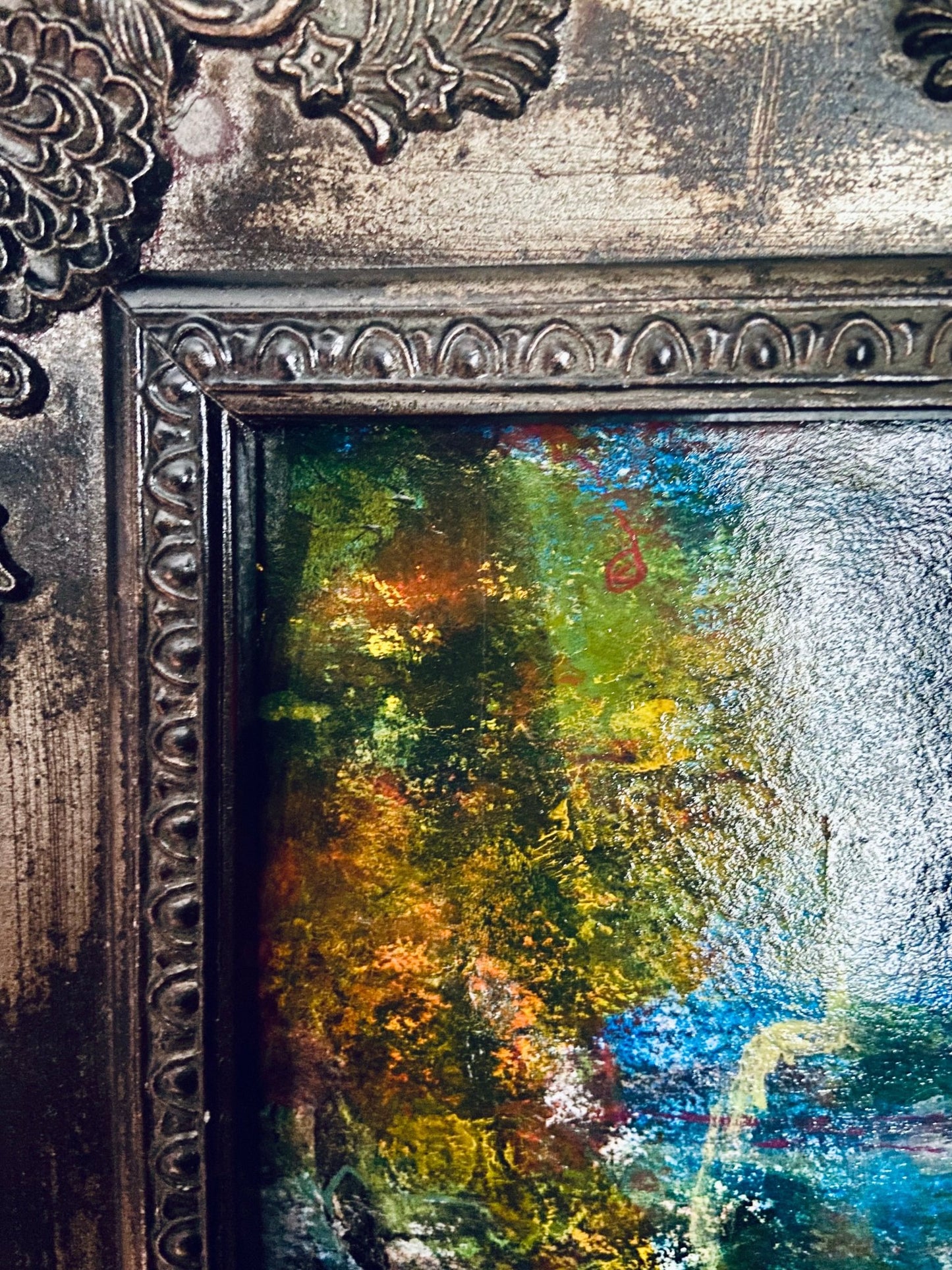 Small Dark Framed Original Abstract Painting - Funky Wolf