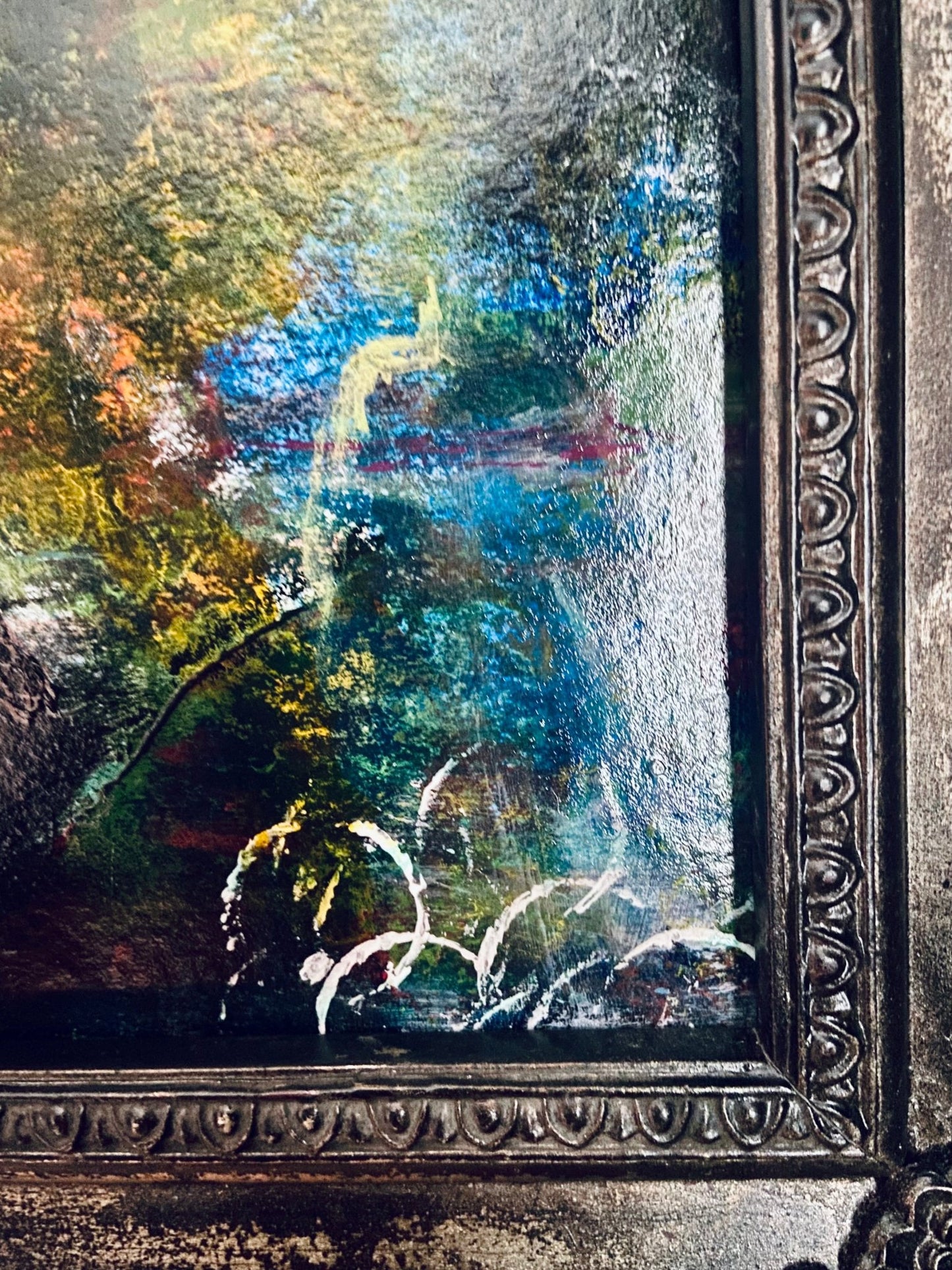 Small Dark Framed Original Abstract Painting - Funky Wolf