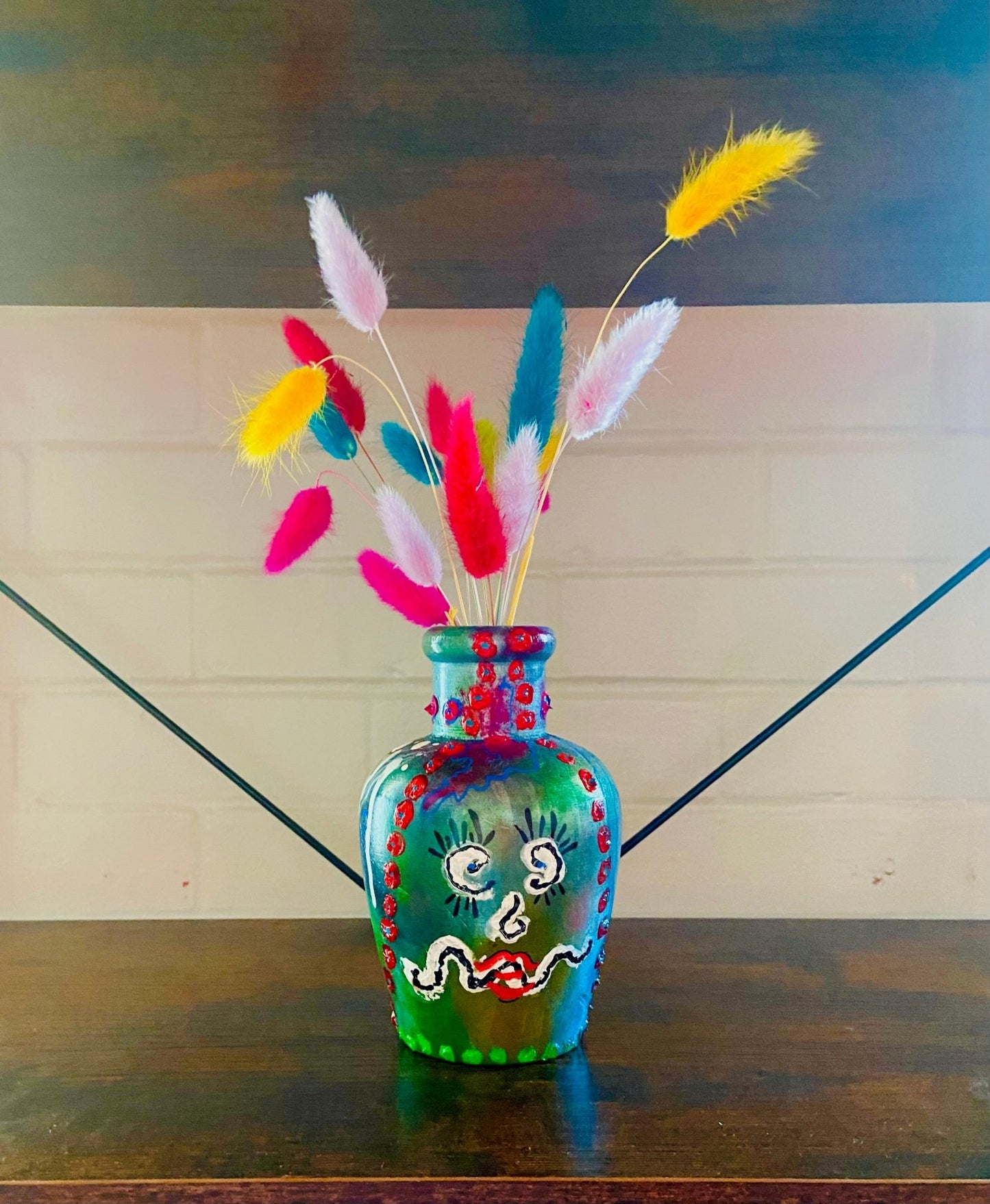 Small Wooden Hand Painted Vase with Poem - Funky Wolf