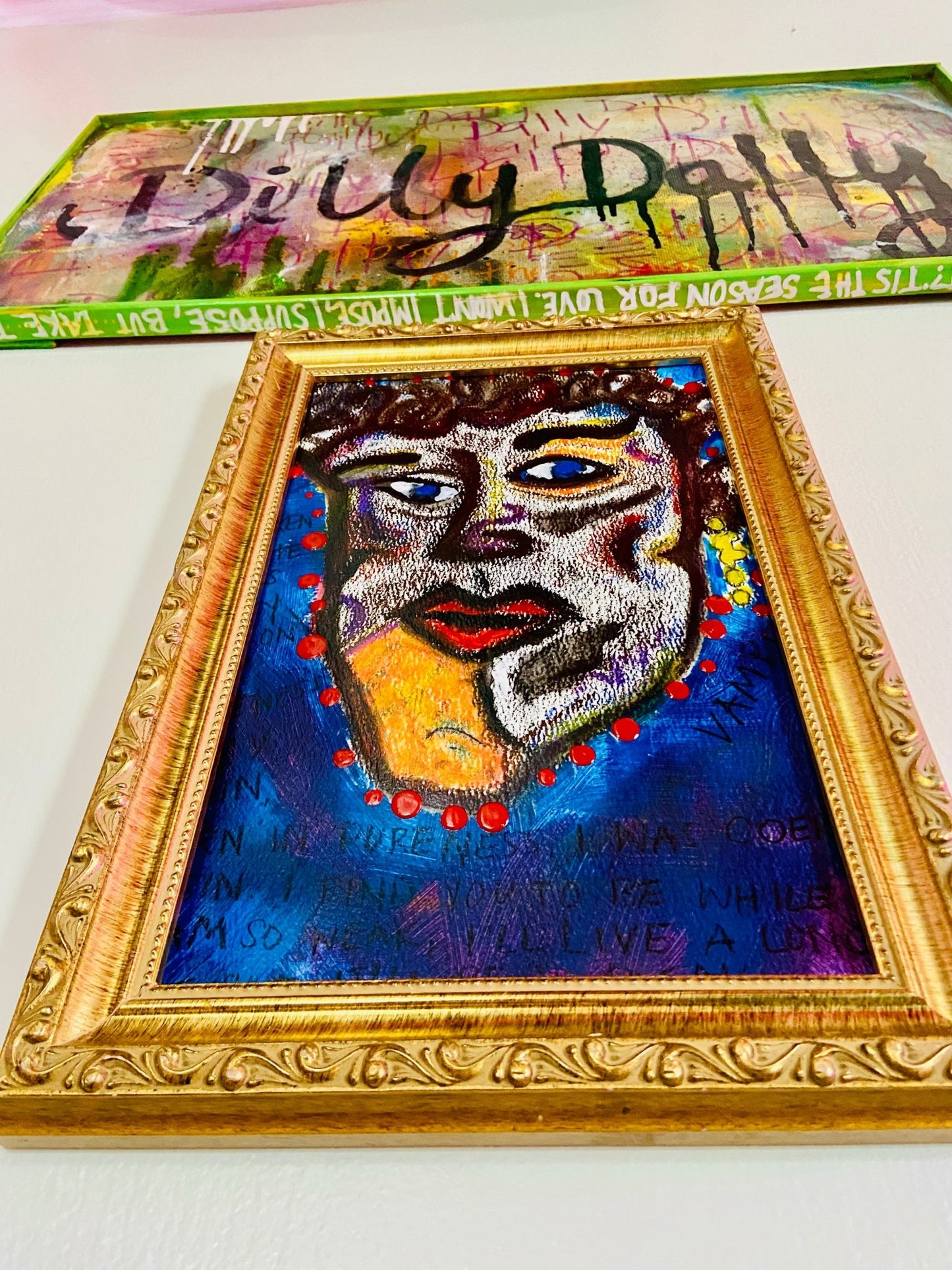 “Vampire” | Framed Mixed Media Abstract Portrait on Paper - Funky Wolf