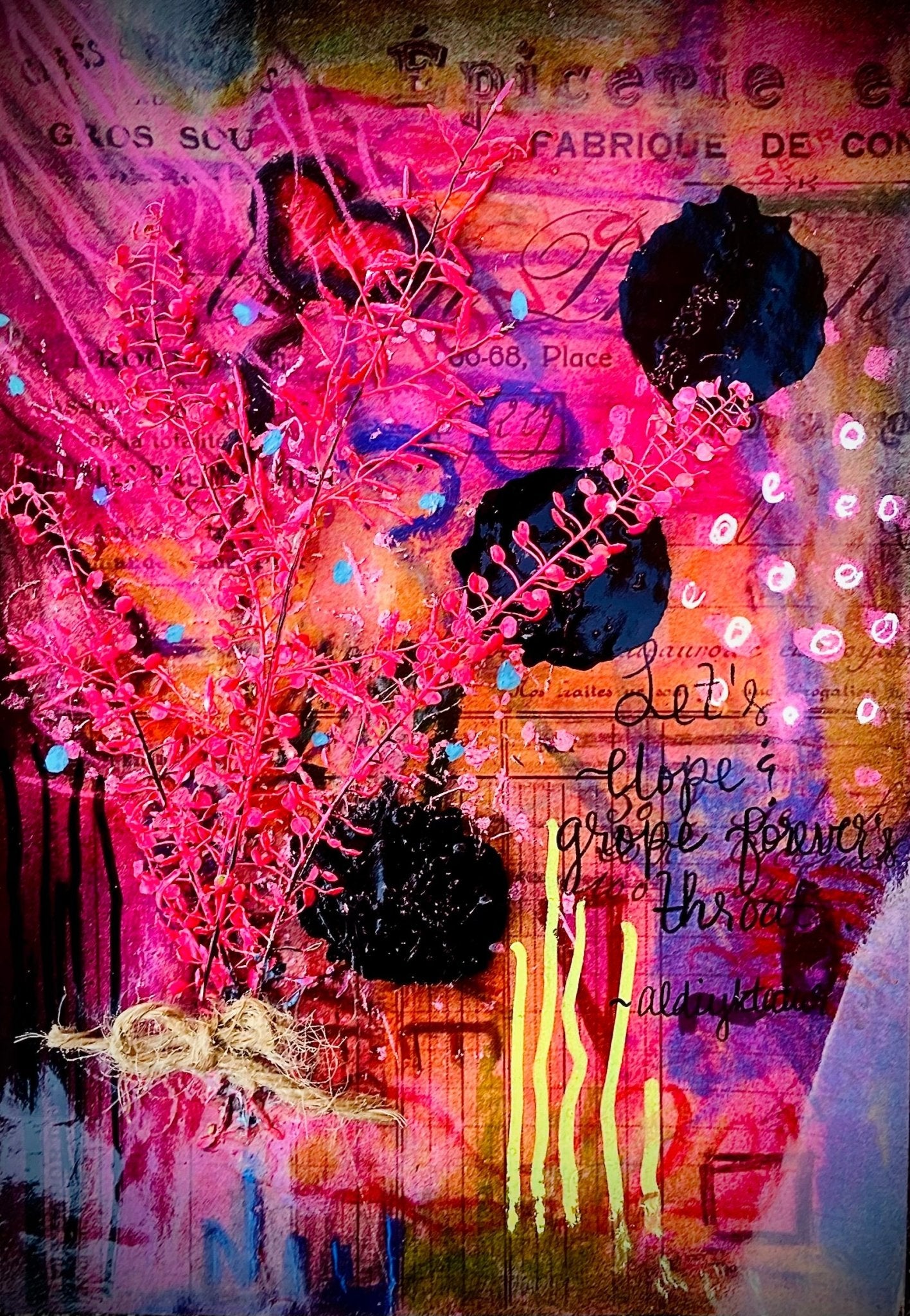 Vibrant Pink and Black Abstract Painting for Lovers - Funky Wolf