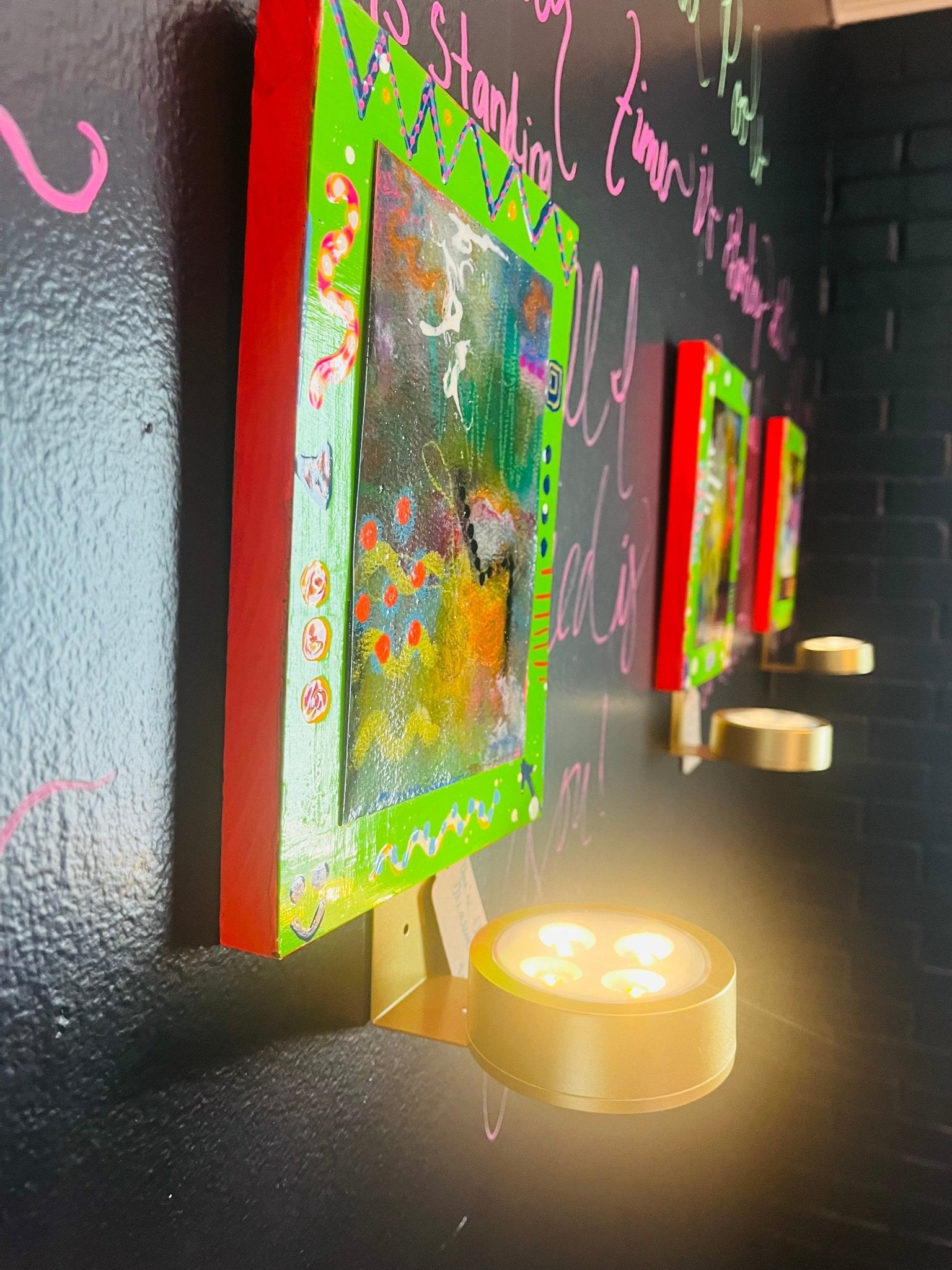 Abstract Expressionism Painting Mounted on Wood - Funky Wolf