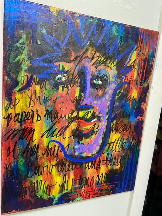 Abstract Portrait Original Mixed Media Faces - Funky Wolf
