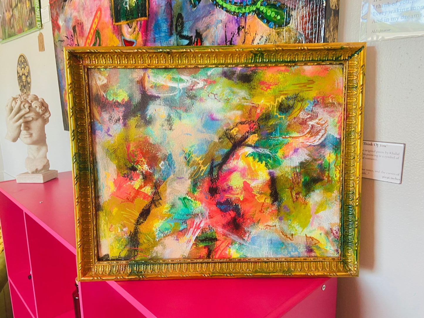 Framed Original Colorful Abstract Painting - Funky Wolf