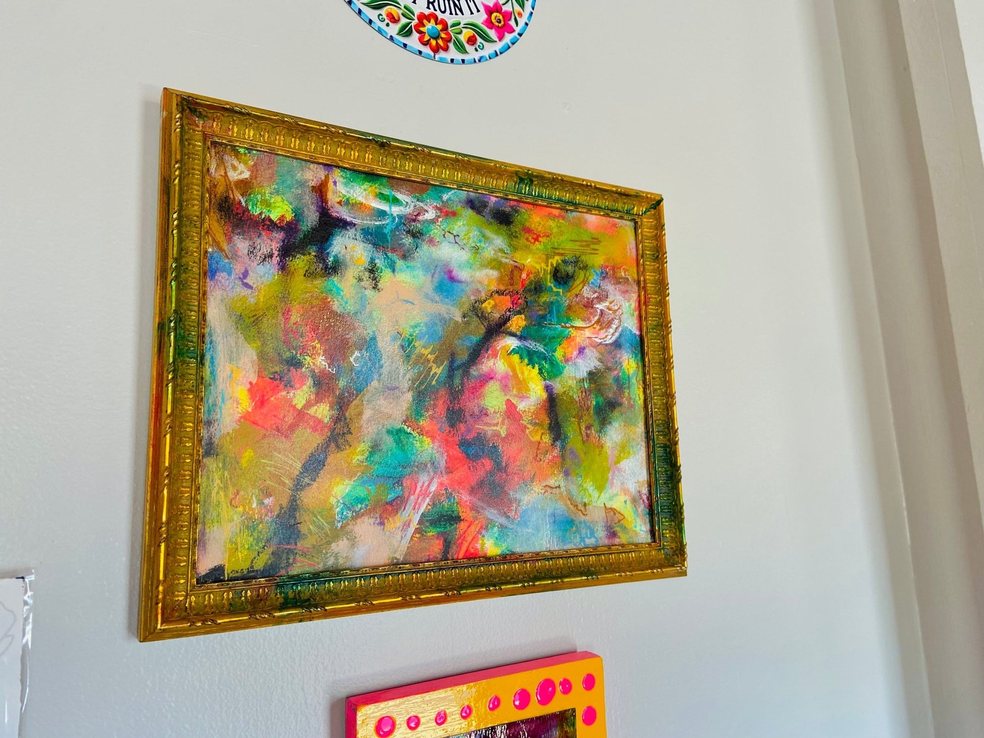 Framed Original Colorful Abstract Painting - Funky Wolf