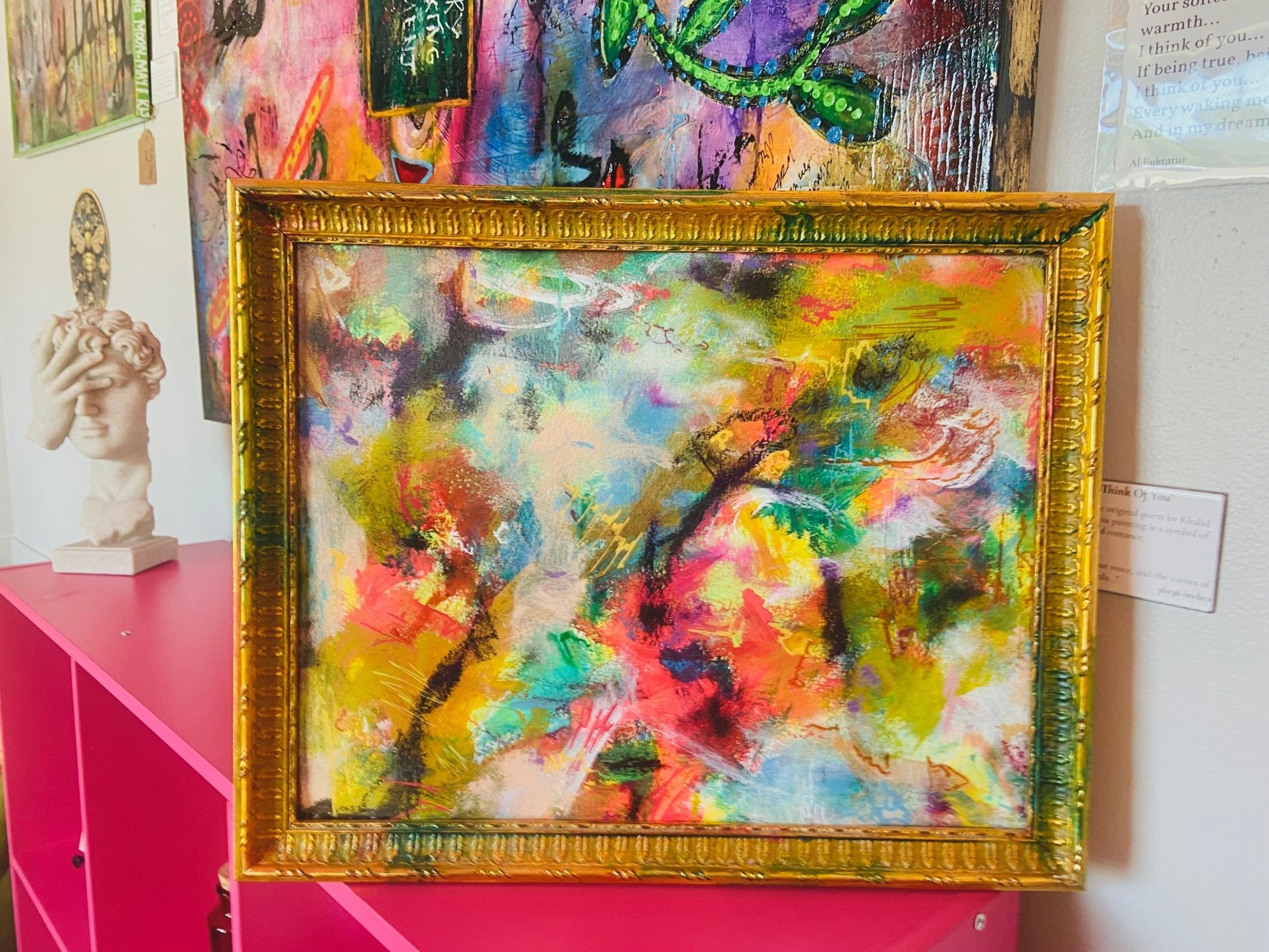 Framed Original Colorful Abstract Painting - Funky Wolf