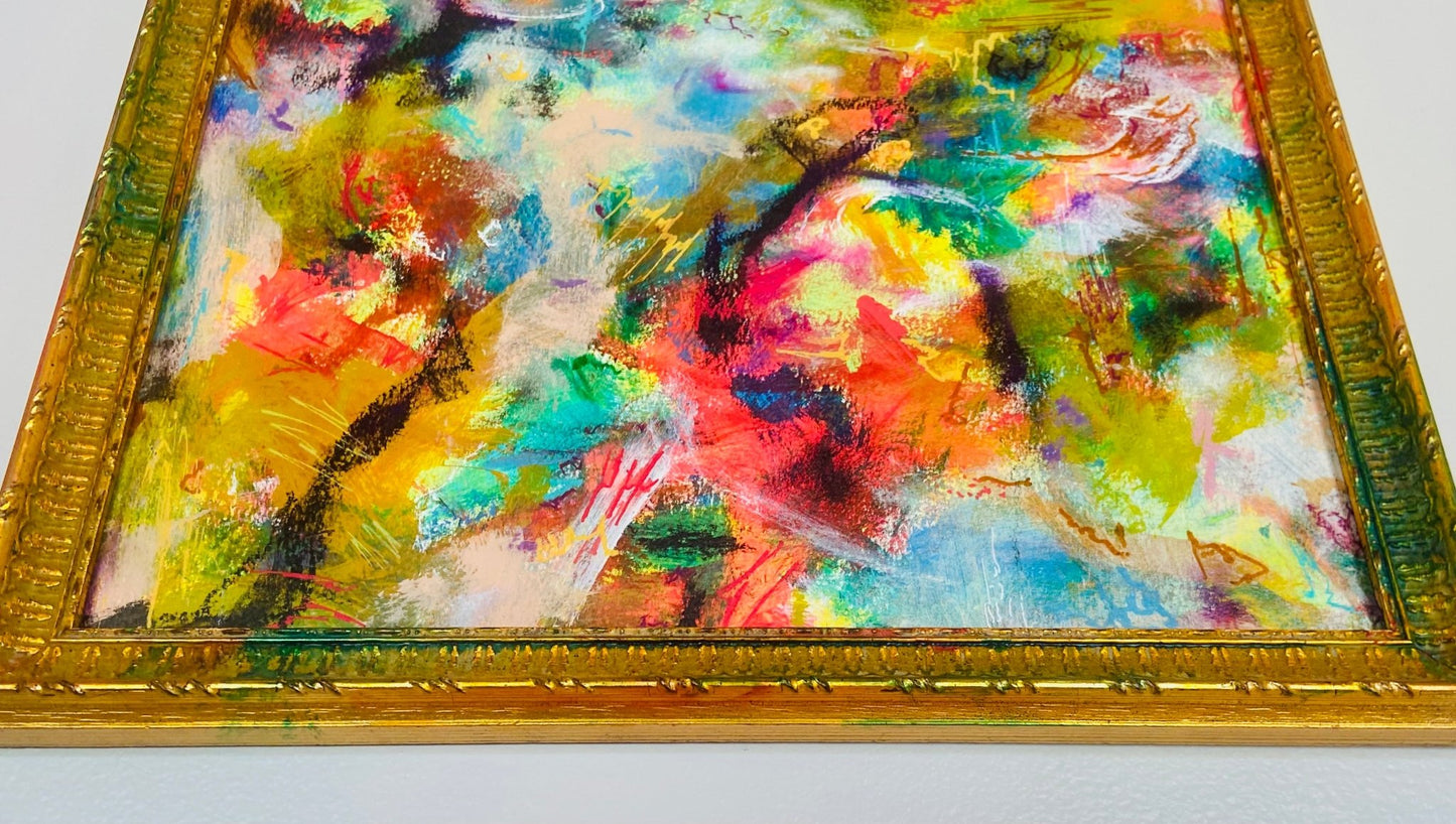 Framed Original Colorful Abstract Painting - Funky Wolf