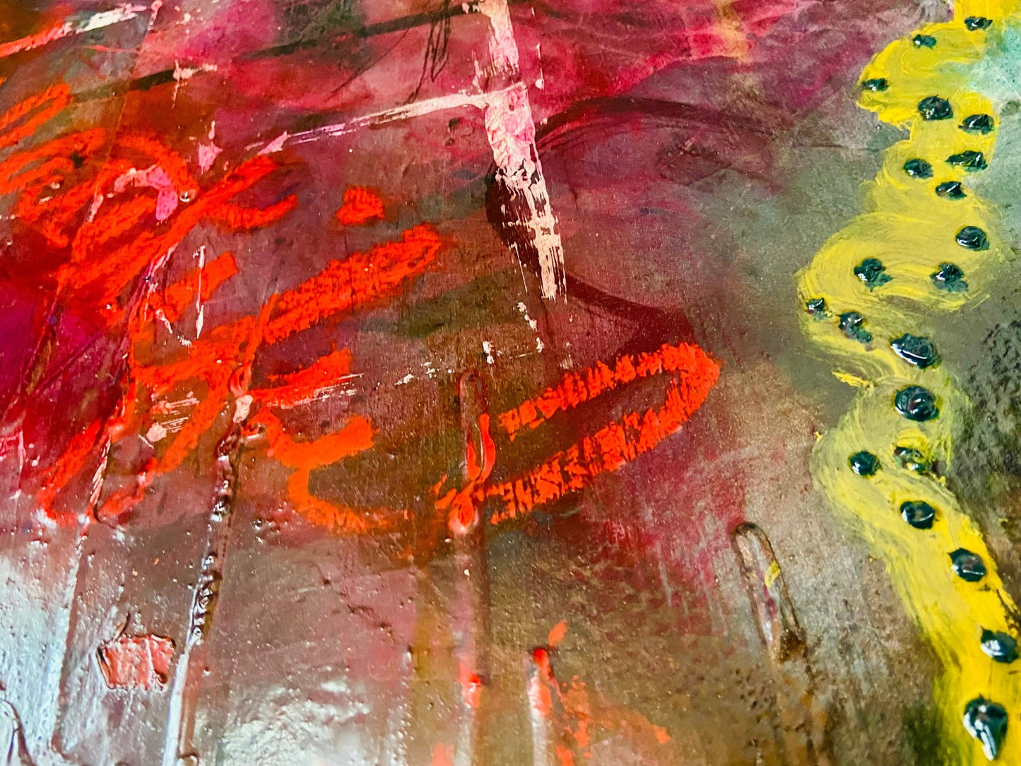 Large Mixed Media Abstract Painting on Wood Panel - Funky Wolf