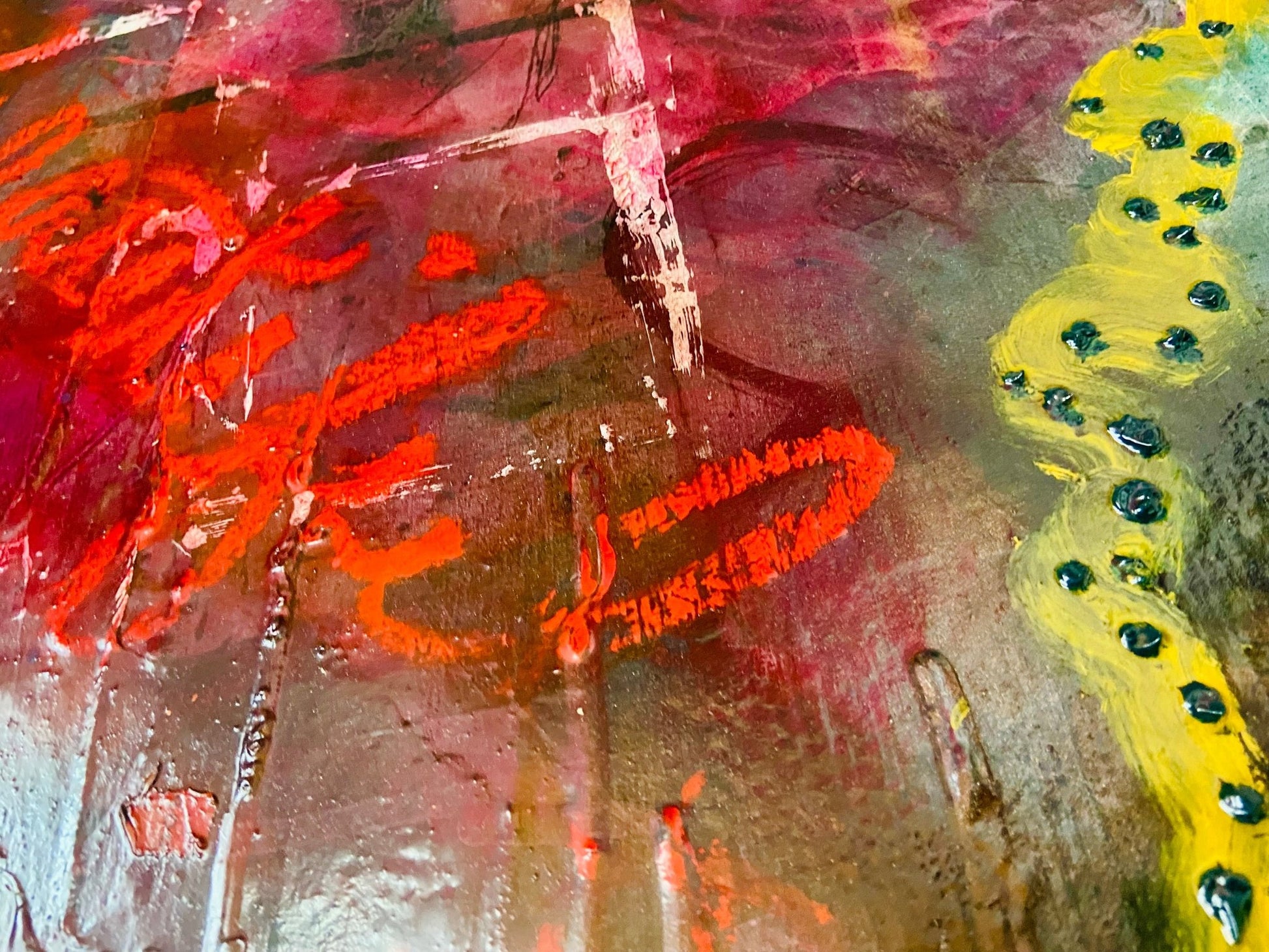 Large Mixed Media Abstract Painting on Wood Panel - Funky Wolf