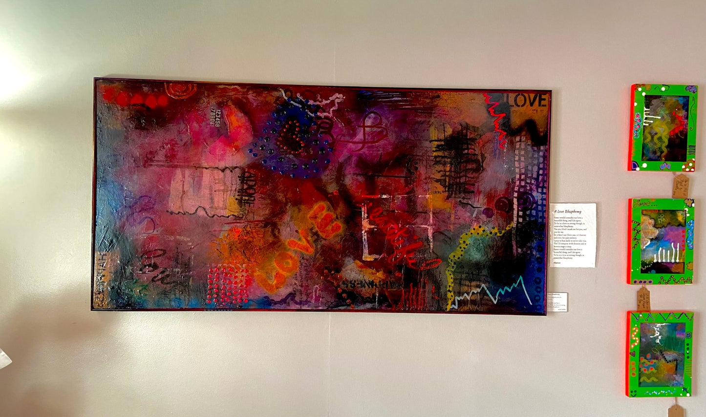 Large Mixed Media Abstract Painting on Wood Panel - Funky Wolf