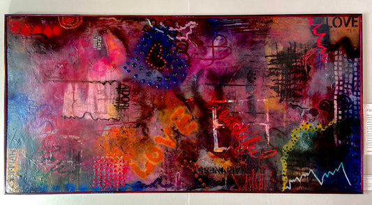 Large Mixed Media Abstract Painting on Wood Panel - Funky Wolf