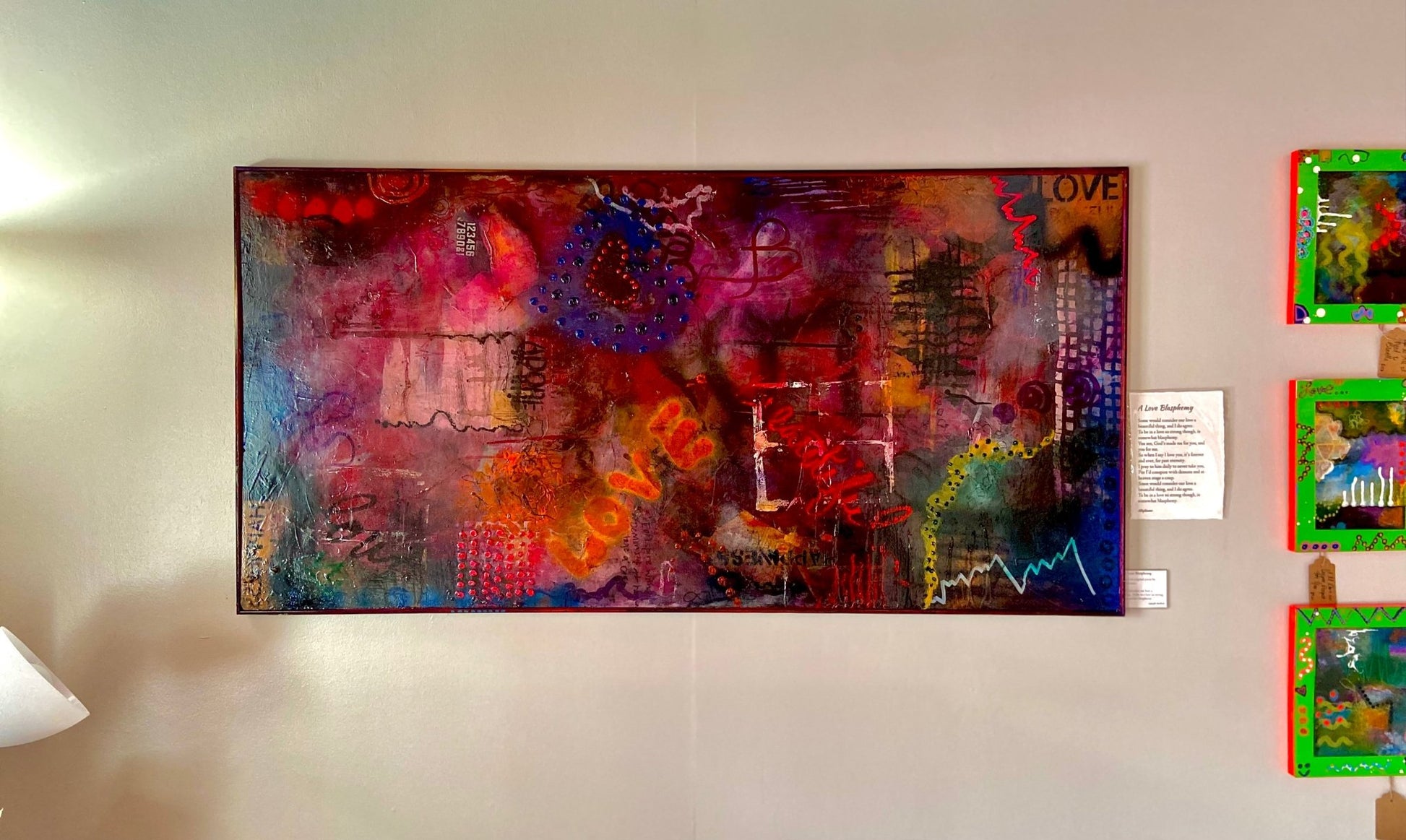 Large Mixed Media Abstract Painting on Wood Panel - Funky Wolf