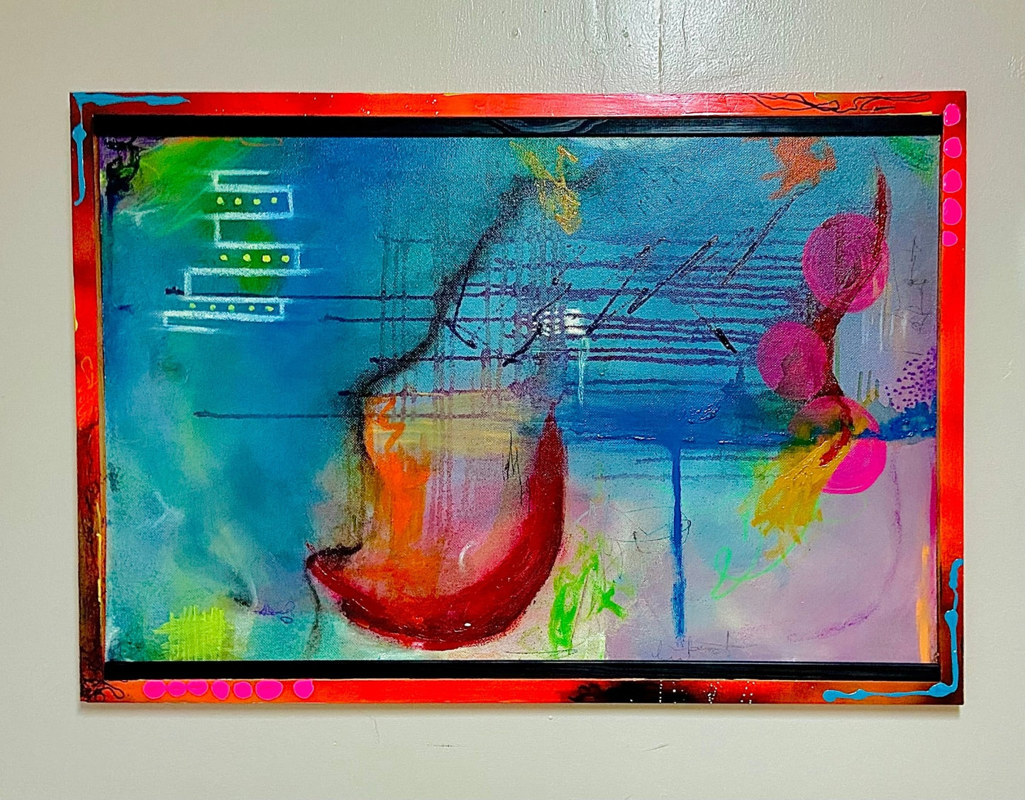 Large Painting on Wood Panel - Funky Wolf