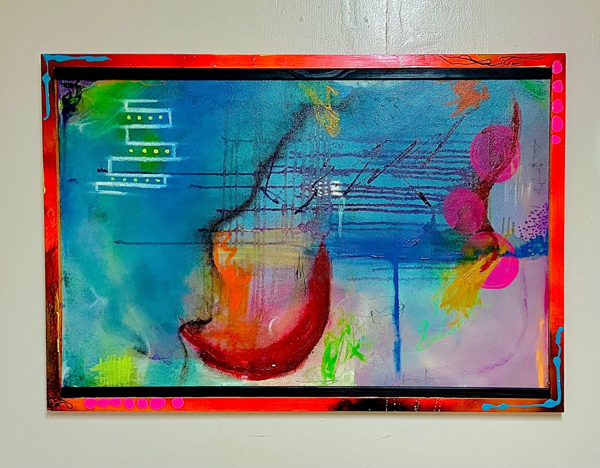 Large Painting on Wood Panel - Funky Wolf