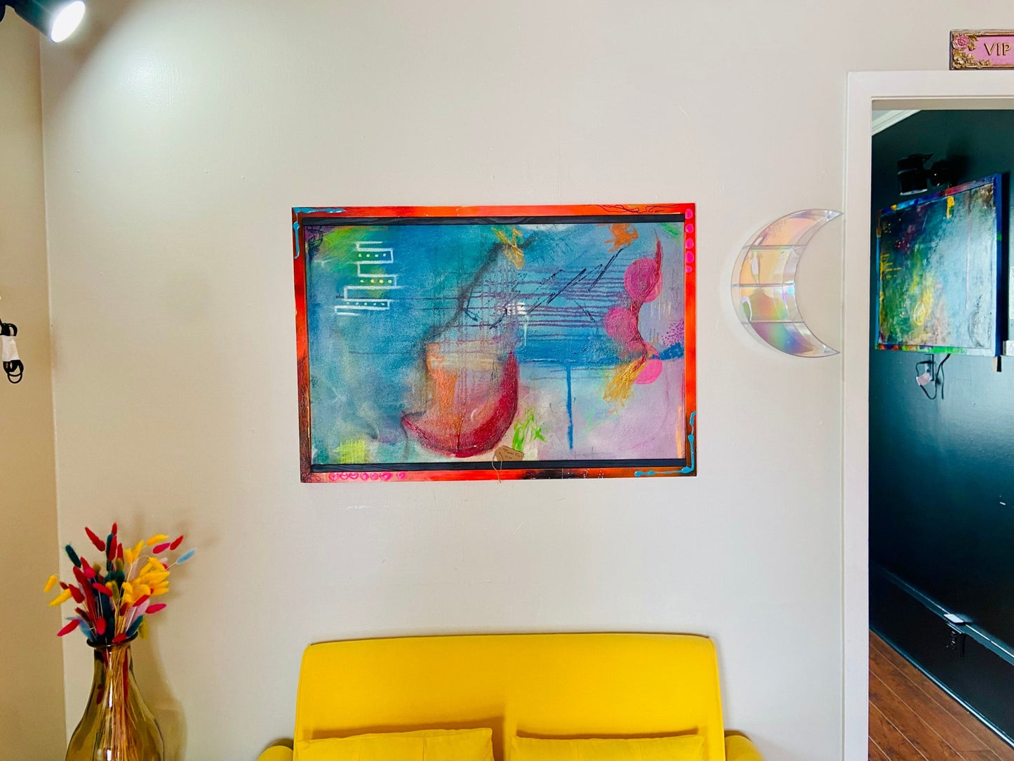 Large Painting on Wood Panel - Funky Wolf