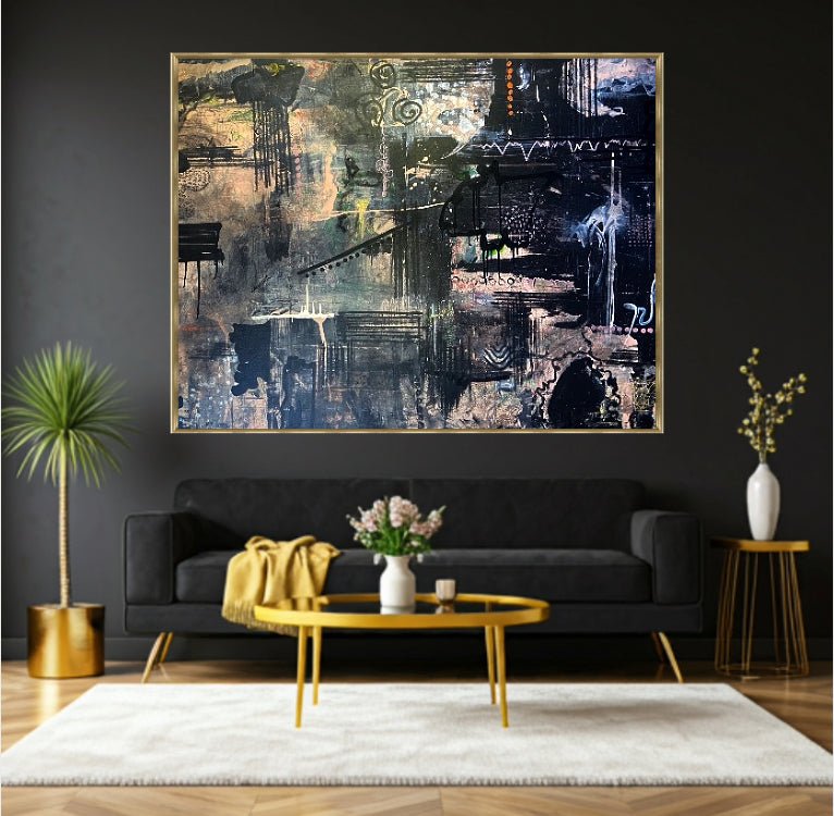 Large Visceral Abstract Canvas Painting - Funky Wolf