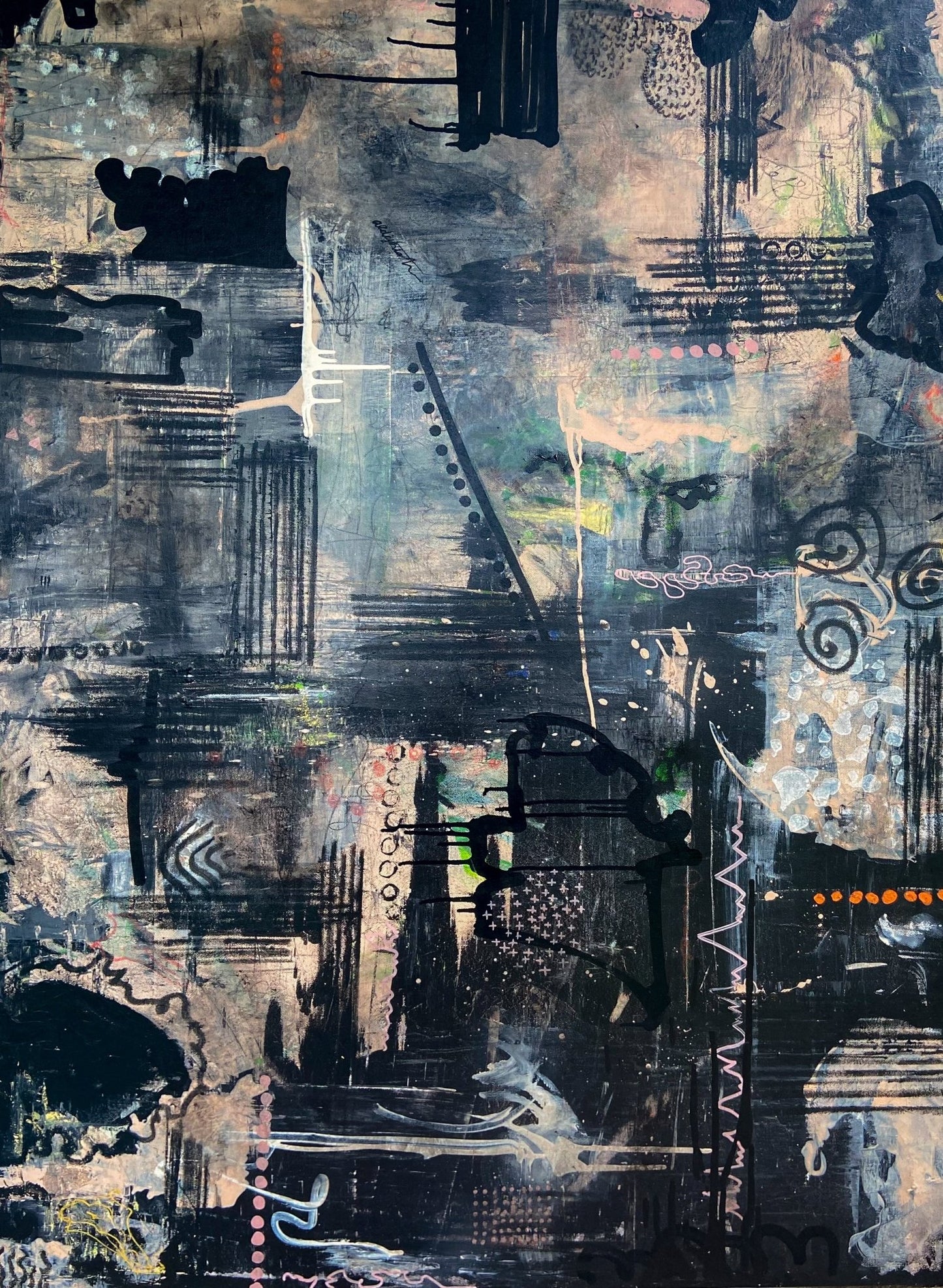 Large Visceral Abstract Canvas Painting - Funky Wolf