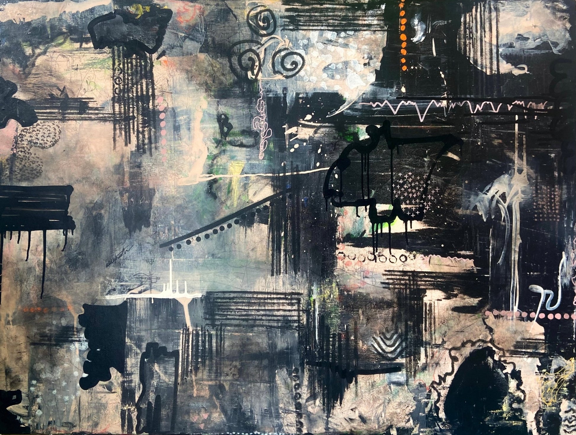 Large Visceral Abstract Canvas Painting - Funky Wolf