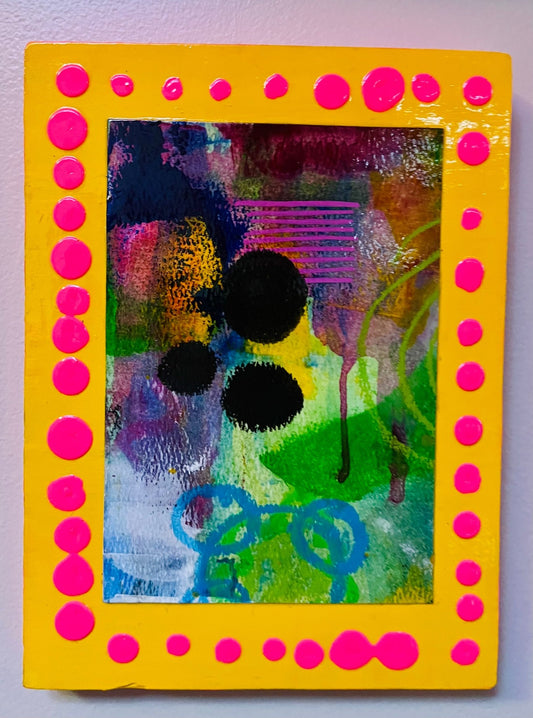 Mixed Media Painting on Paper - Funky Wolf