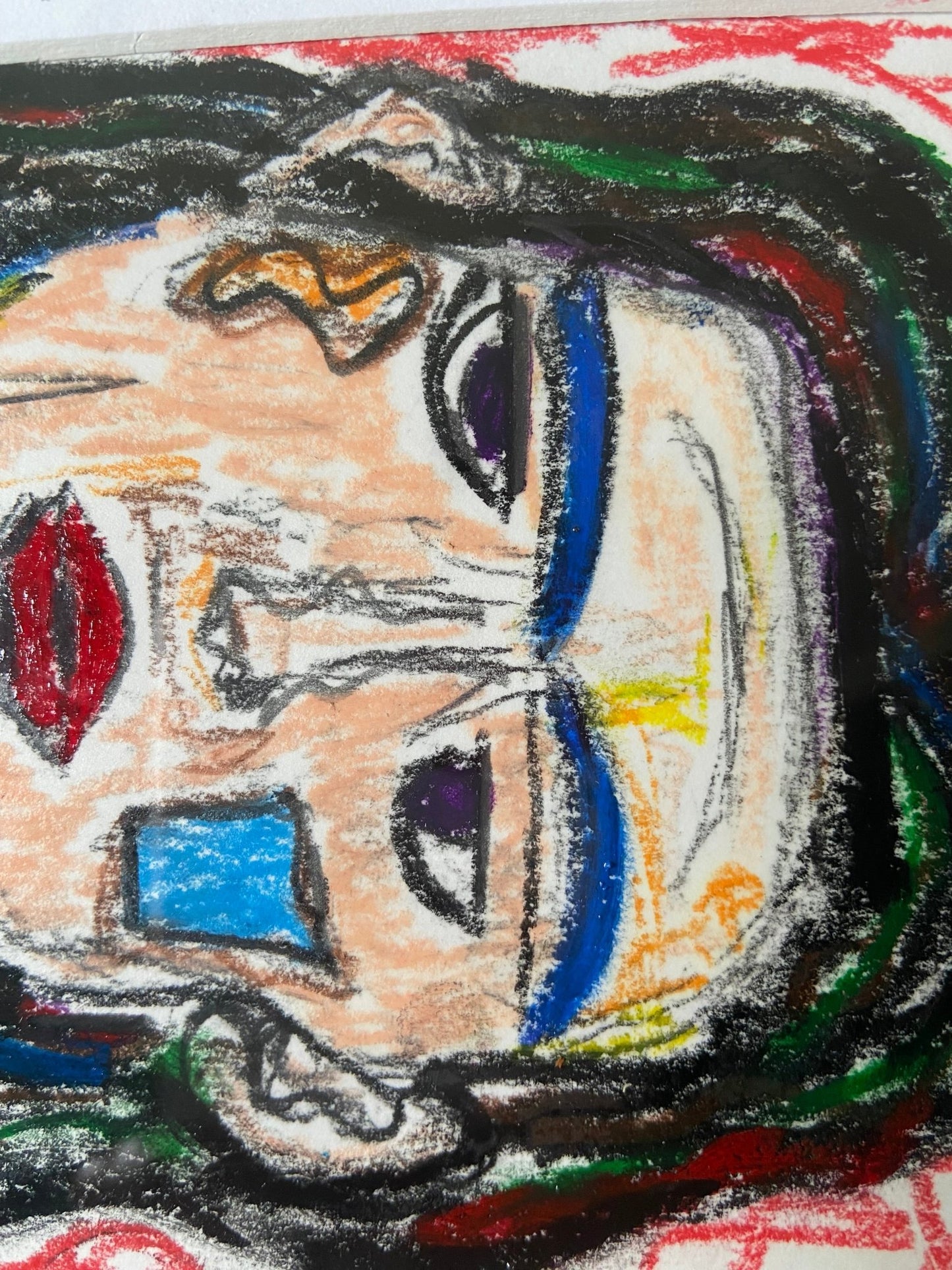 Oil pastel on paper - Funky Wolf