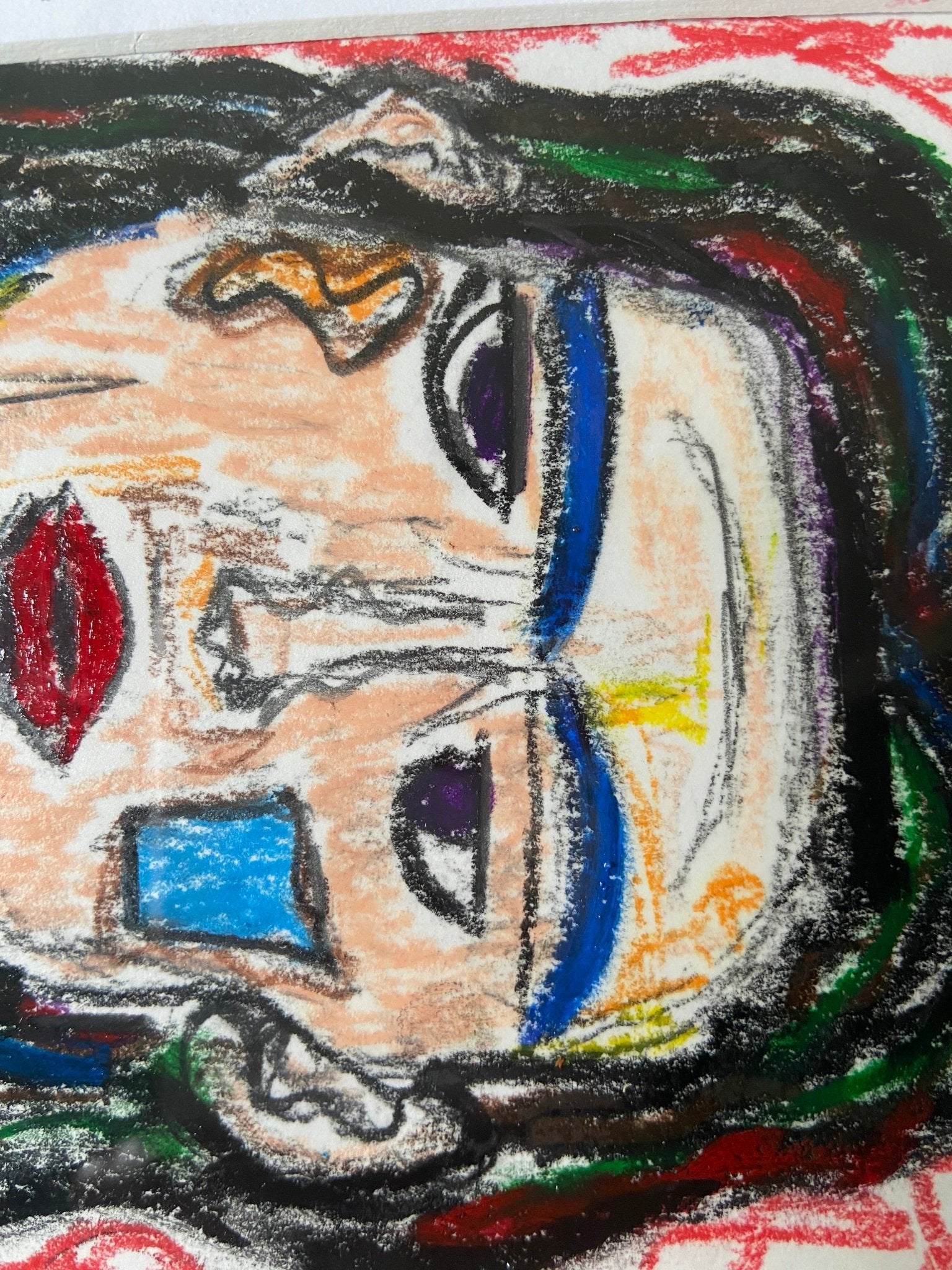 Oil pastel on paper - Funky Wolf