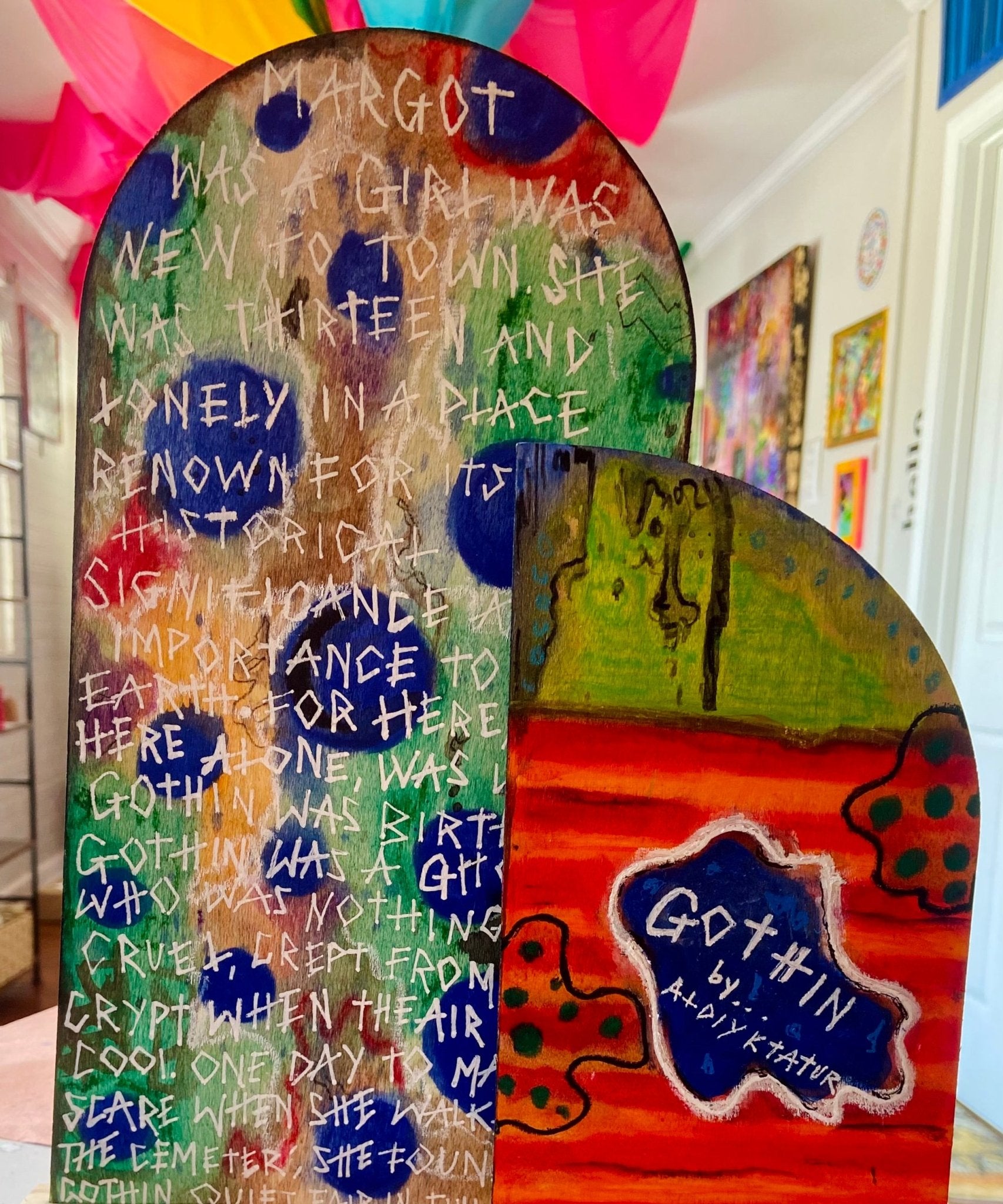 Poem Painted on Wooden Plaque Stand - Funky Wolf