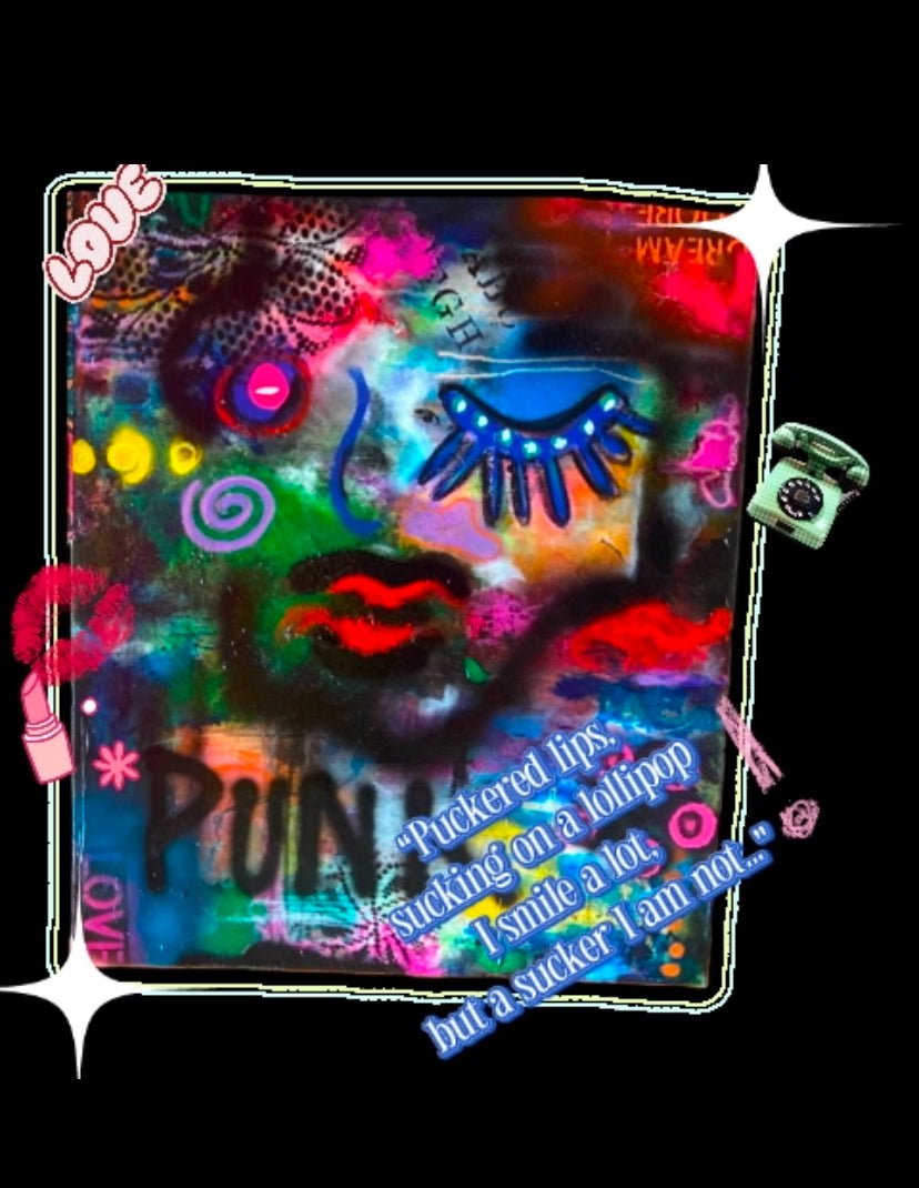 “Punk” - Medium Colorful Original Abstract Canvas Painting - Funky Wolf