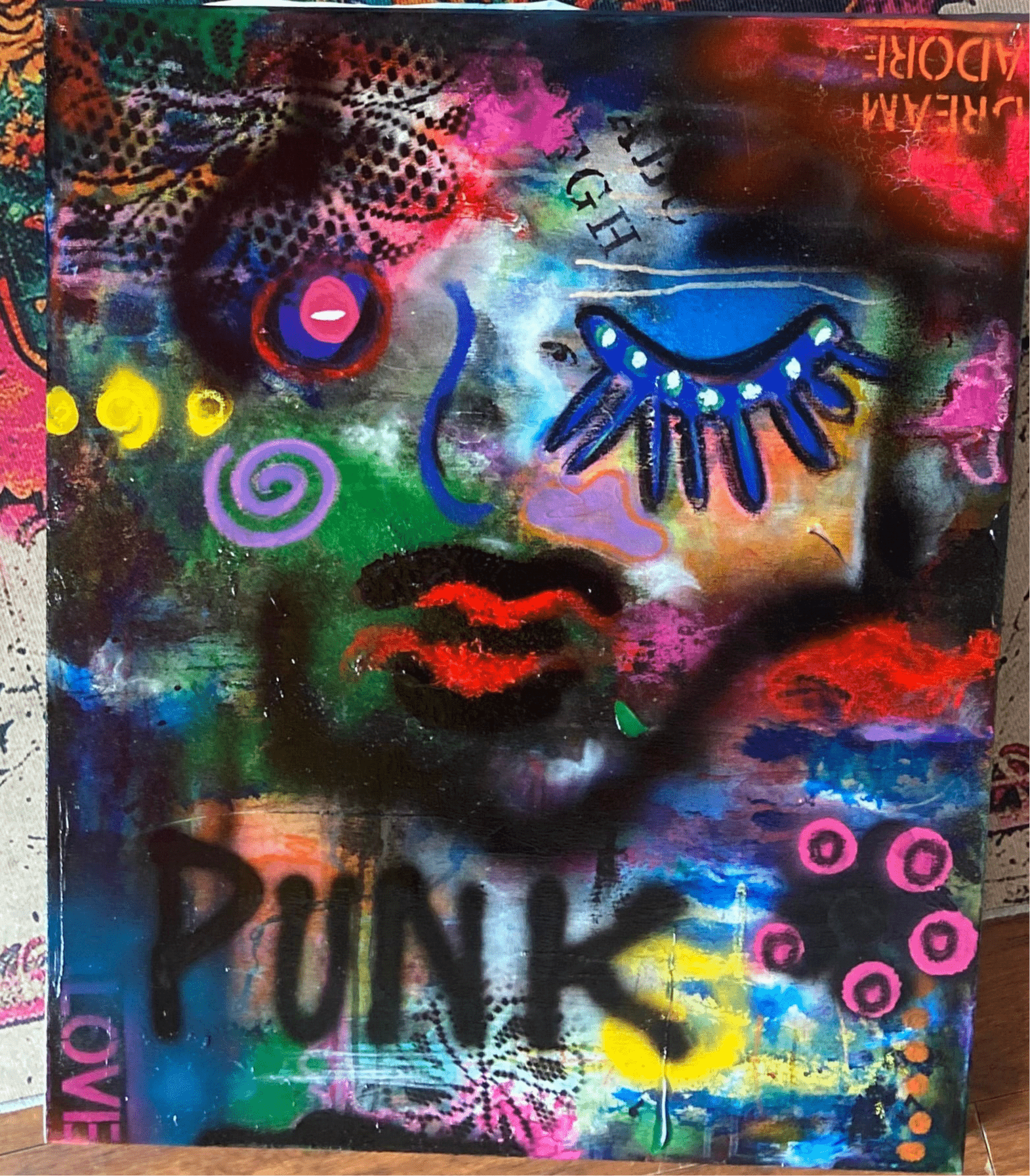 “Punk” - Medium Colorful Original Abstract Canvas Painting - Funky Wolf