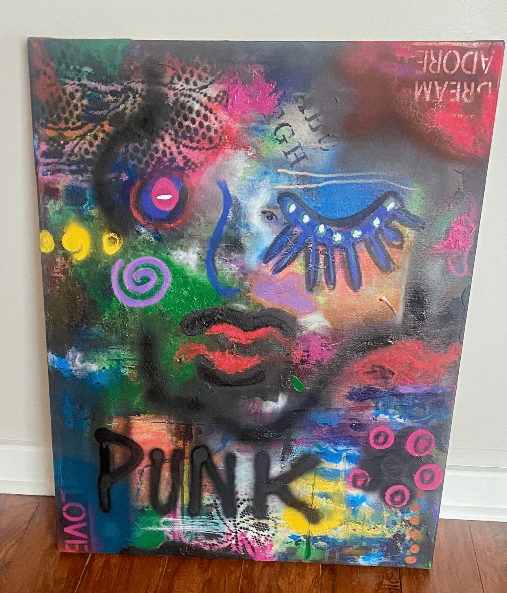 “Punk” - Medium Colorful Original Abstract Canvas Painting - Funky Wolf