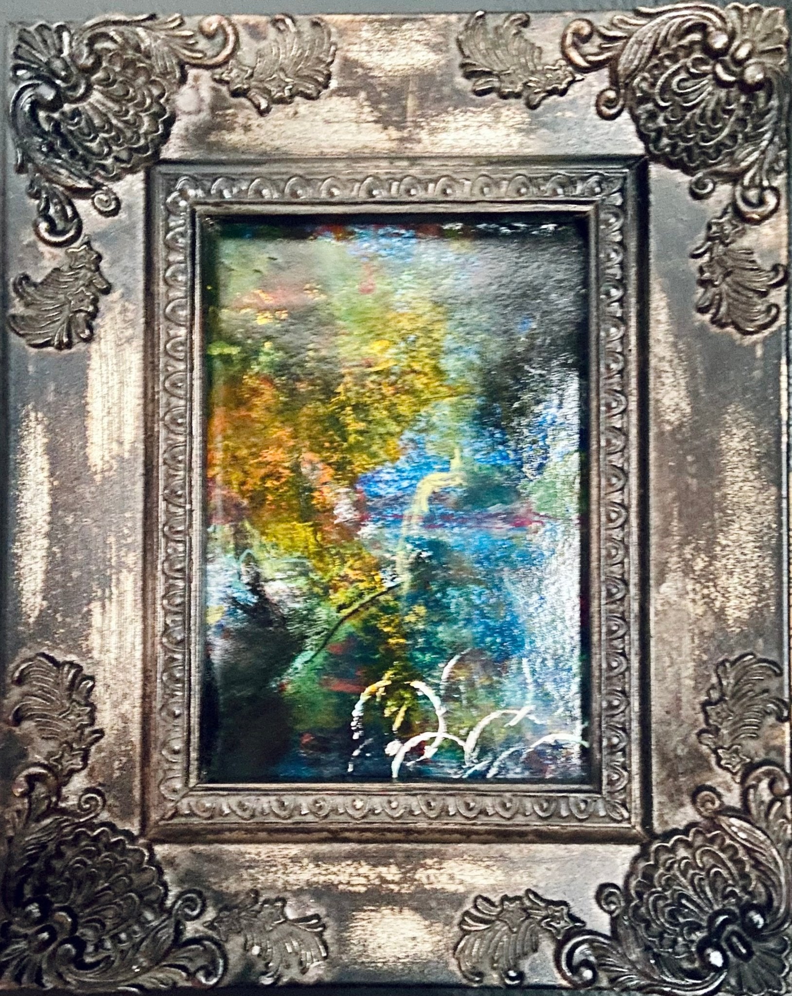 Small Dark Framed Original Abstract Painting - Funky Wolf