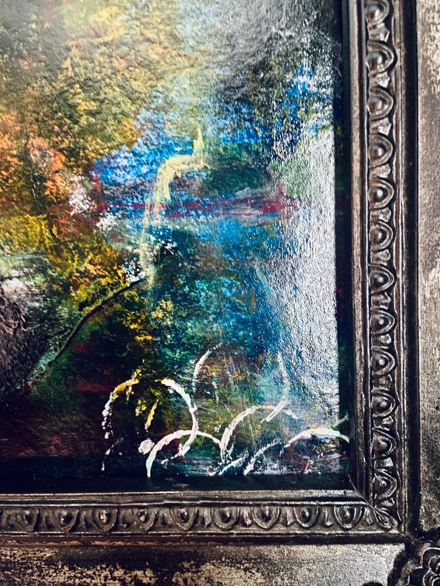 Small Dark Framed Original Abstract Painting - Funky Wolf