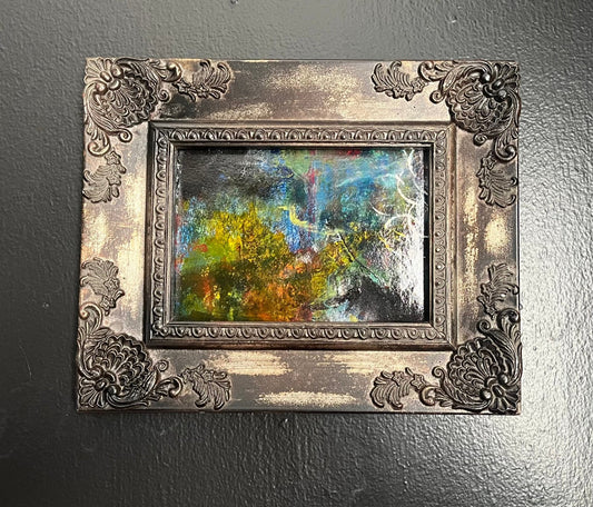 Small Dark Framed Original Abstract Painting - Funky Wolf