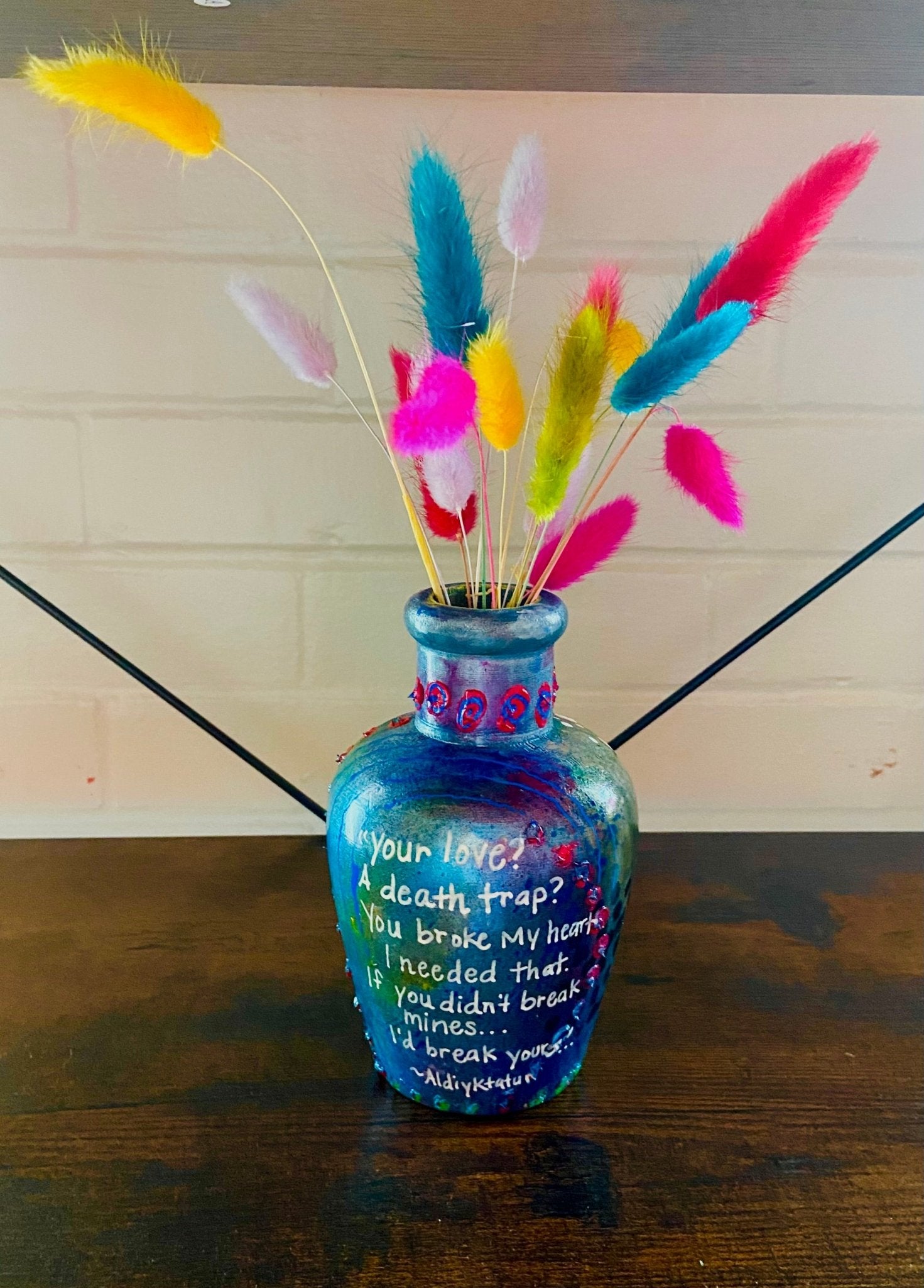 Small Wooden Hand Painted Vase with Poem - Funky Wolf