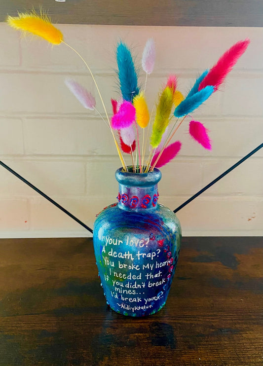 Small Wooden Hand Painted Vase with Poem - Funky Wolf