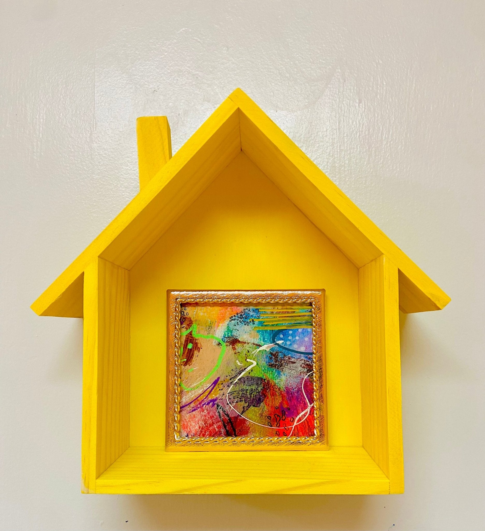 Tiny Abstract Painting on Paper - Funky Wolf