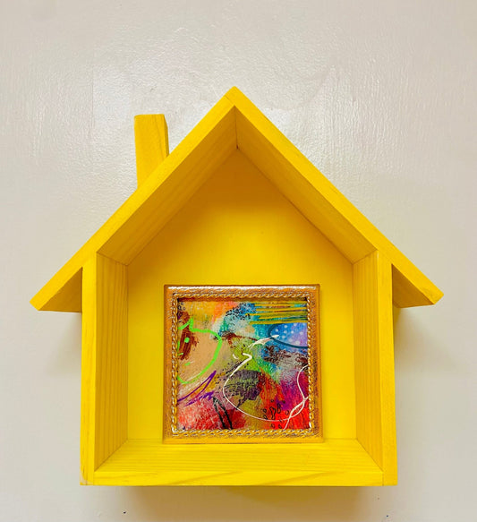 Tiny Abstract Painting on Paper - Funky Wolf