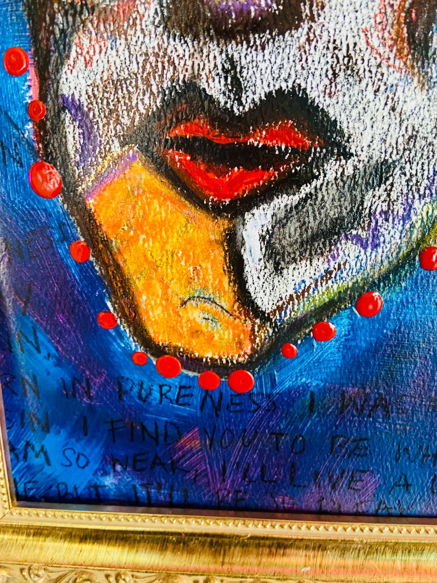 “Vampire” | Framed Mixed Media Abstract Portrait on Paper - Funky Wolf