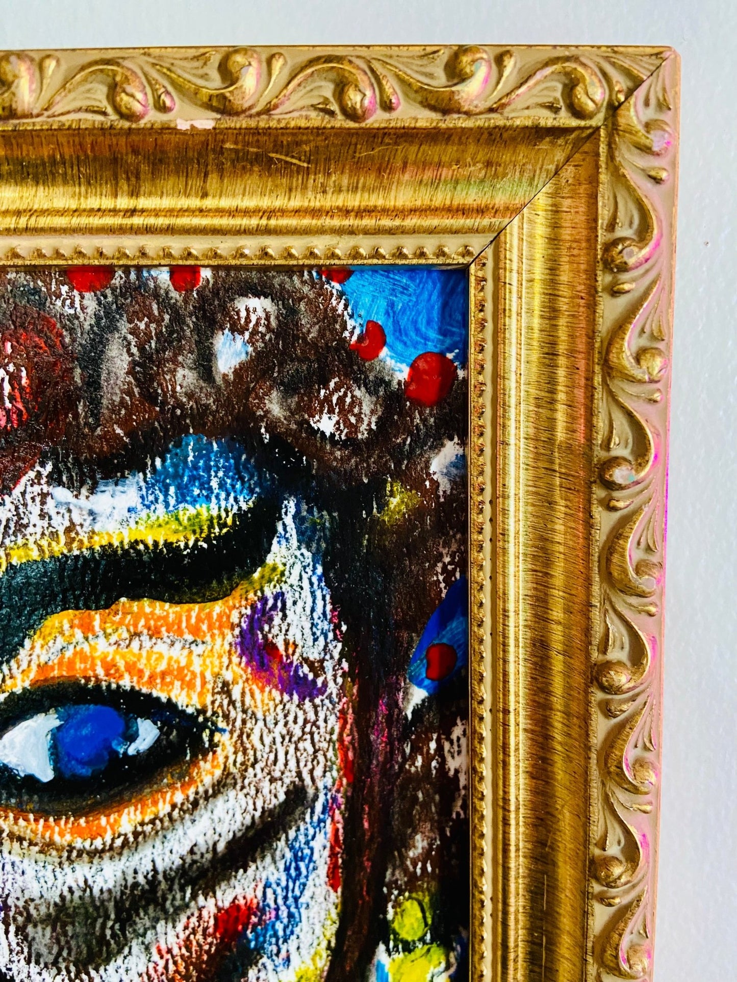 “Vampire” | Framed Mixed Media Abstract Portrait on Paper - Funky Wolf