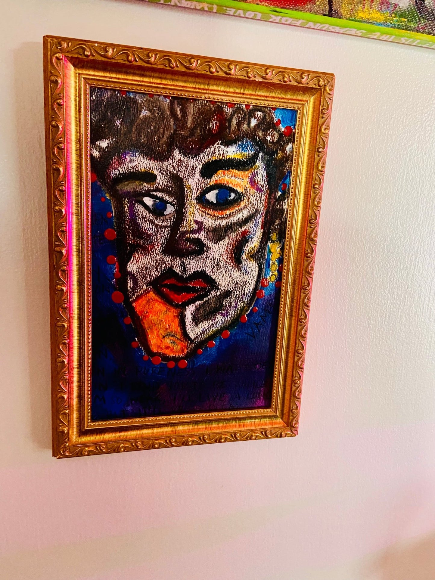 “Vampire” | Framed Mixed Media Abstract Portrait on Paper - Funky Wolf