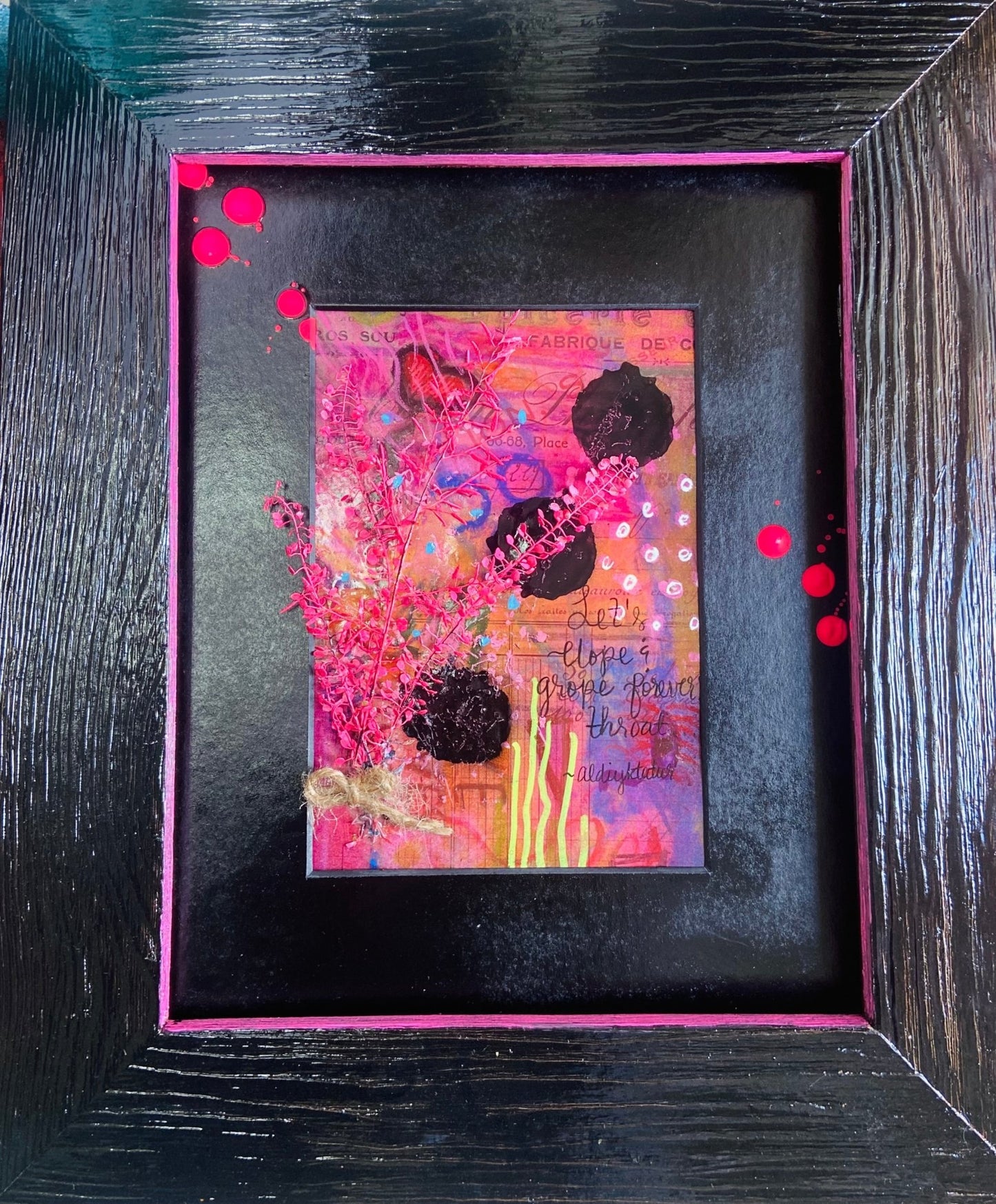 Vibrant Pink and Black Abstract Painting for Lovers - Funky Wolf